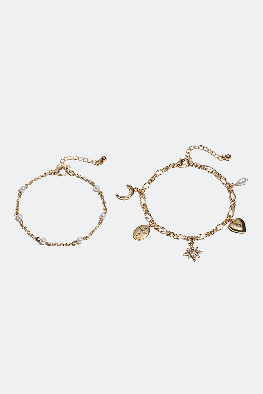 Gullfargede armbånd med perler og charms, 2-pakning i gruppen Smykker hos Glitter (251000792002)