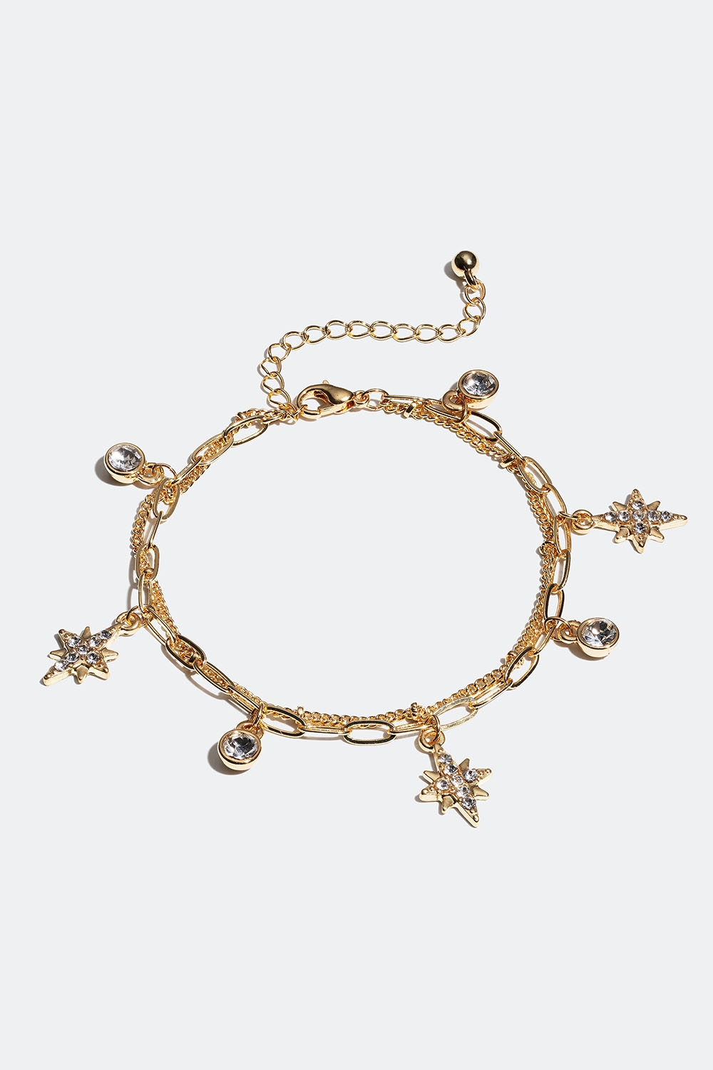 Gullfarget dobbelt armbånd med runde glassteiner og stjerner i gruppen Smykker / Armbånd / Tynne hos Glitter (251001072002)