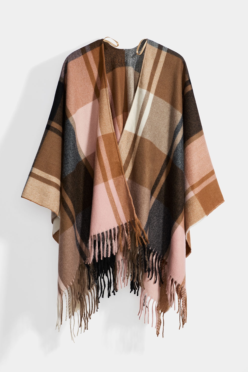 Rosa rutete poncho med frynser i gruppen Accessories / Strikket / Ponchoer hos Glitter (171001755400)