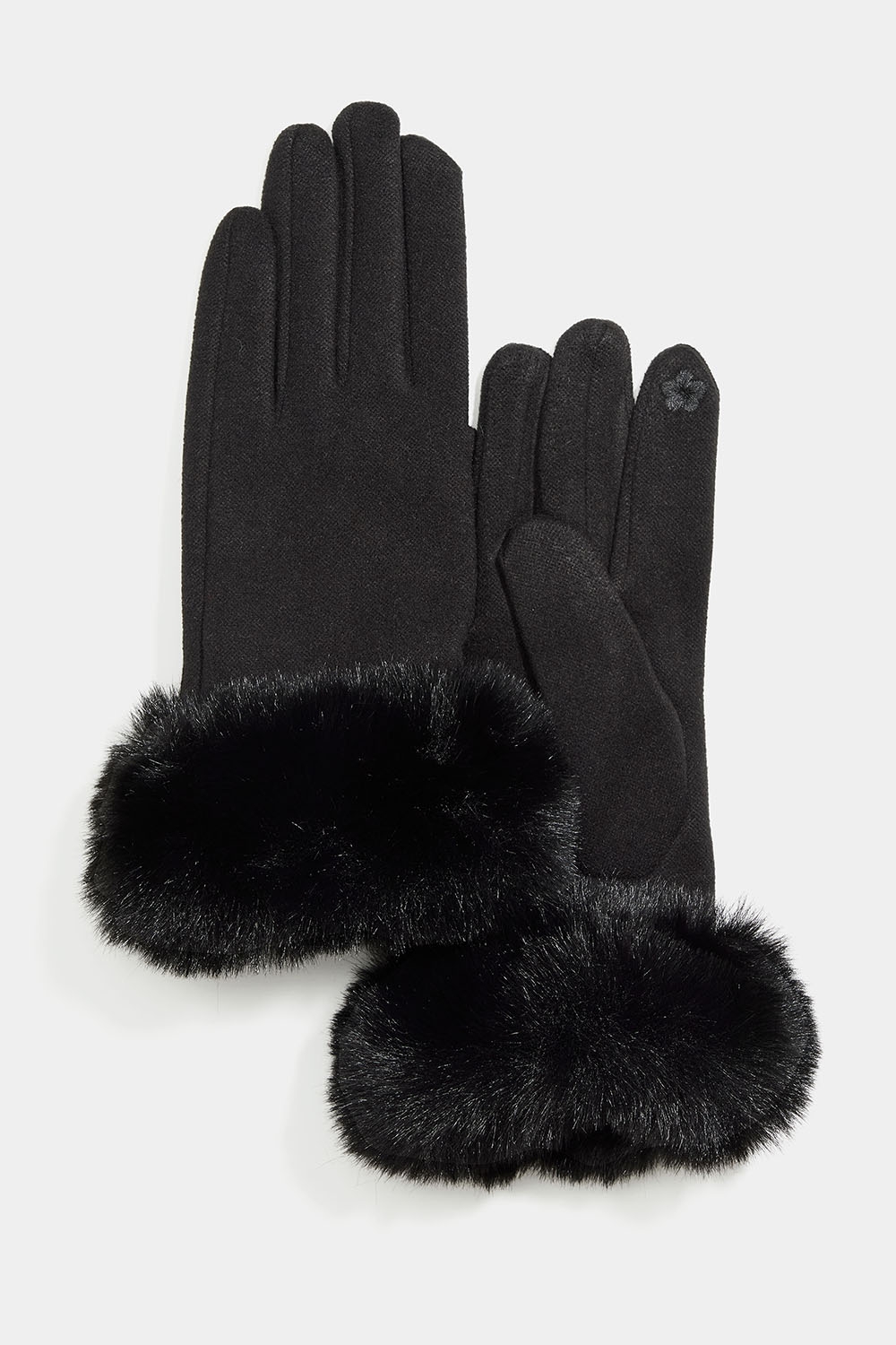 Svarte hansker med fuskepelsdetalj i gruppen Accessories / Strikket / Touch hansker hos Glitter (171001849000)