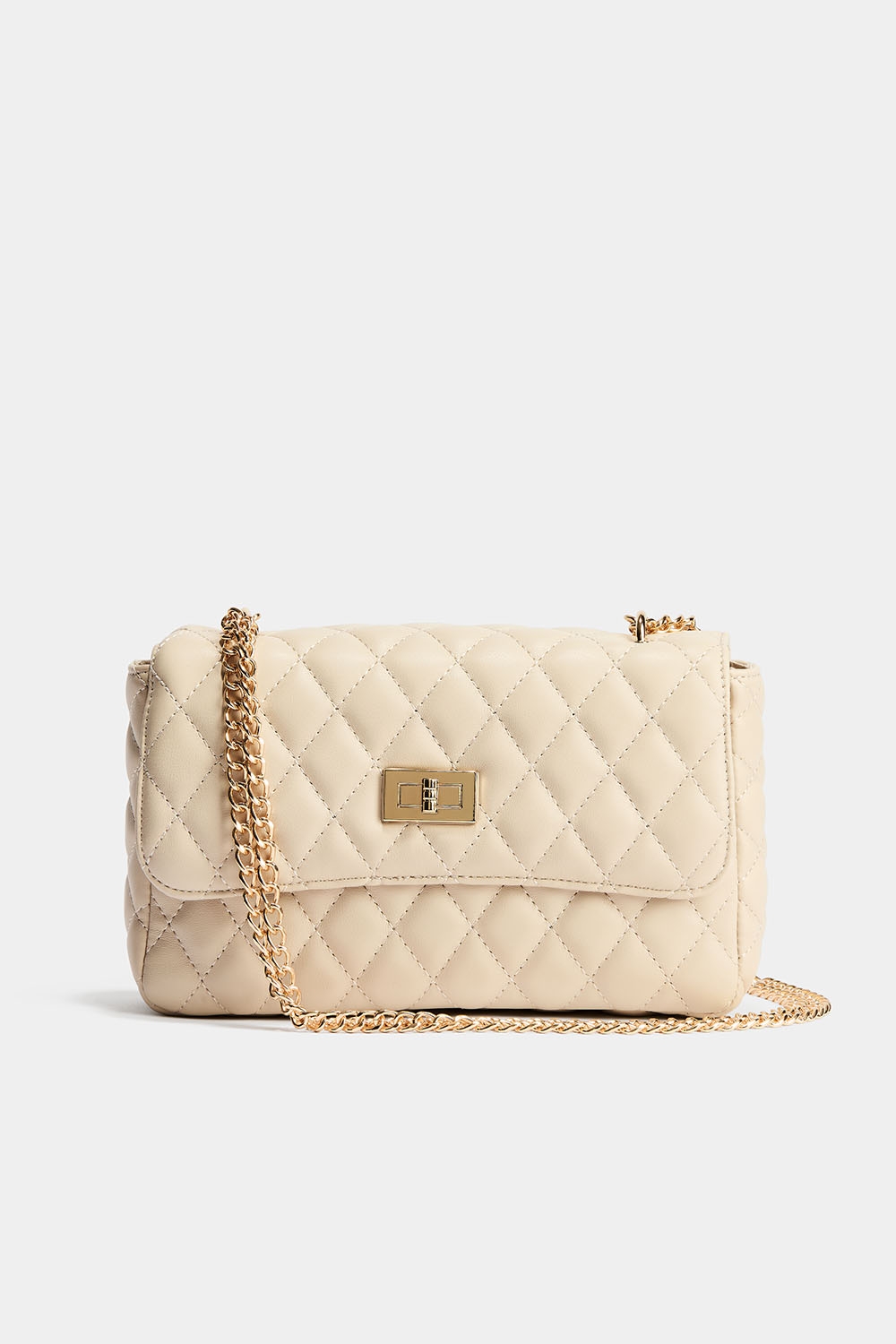 Beige, quiltet skulderveske med kjede i gruppen Vesker / Crossbody hos Glitter (172001538300)