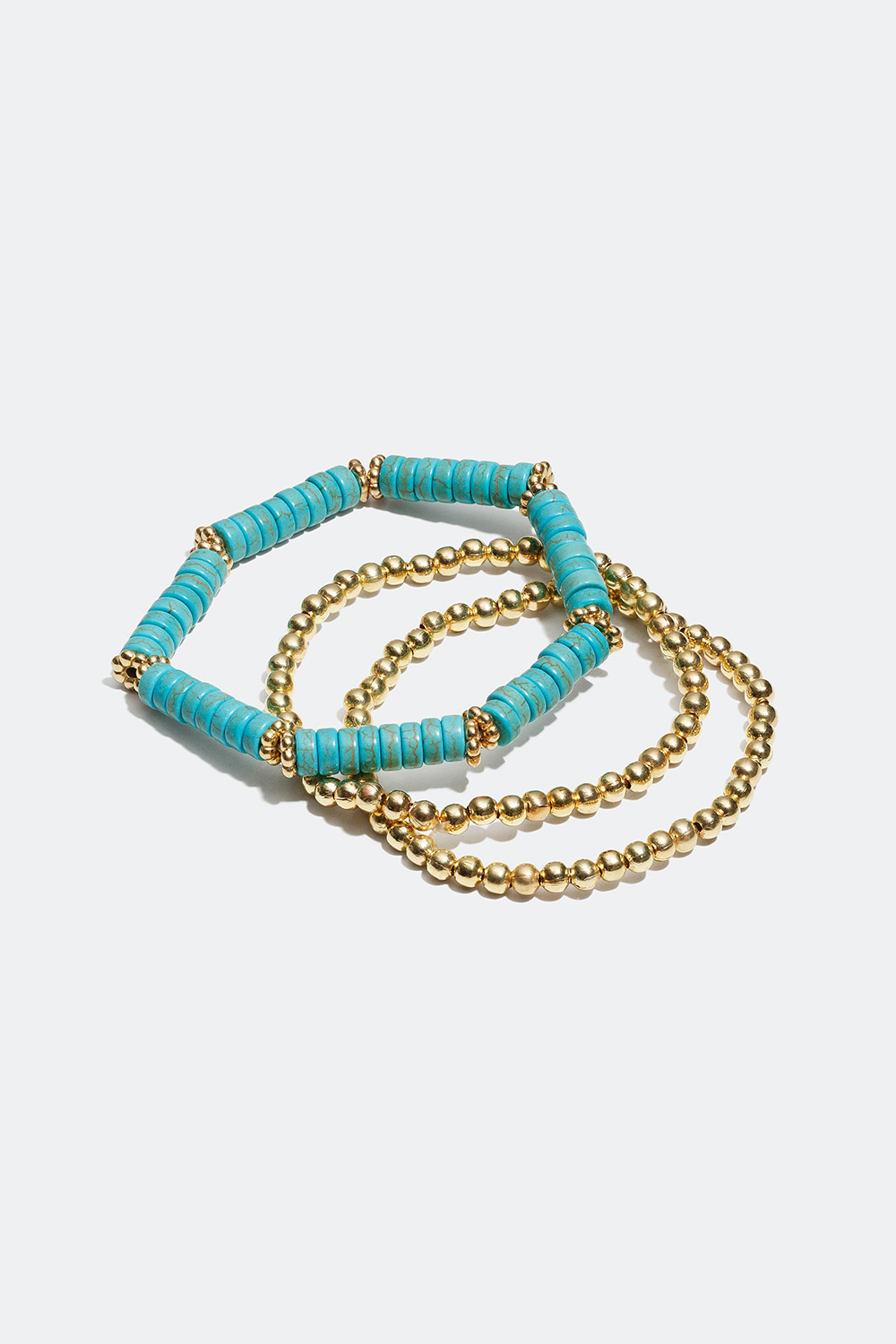 Elastiske armbånd med gylne og turkise perler, 3-pakning i gruppen Alle Smykker / Armbånd / Flerpakning hos Glitter (25100020)