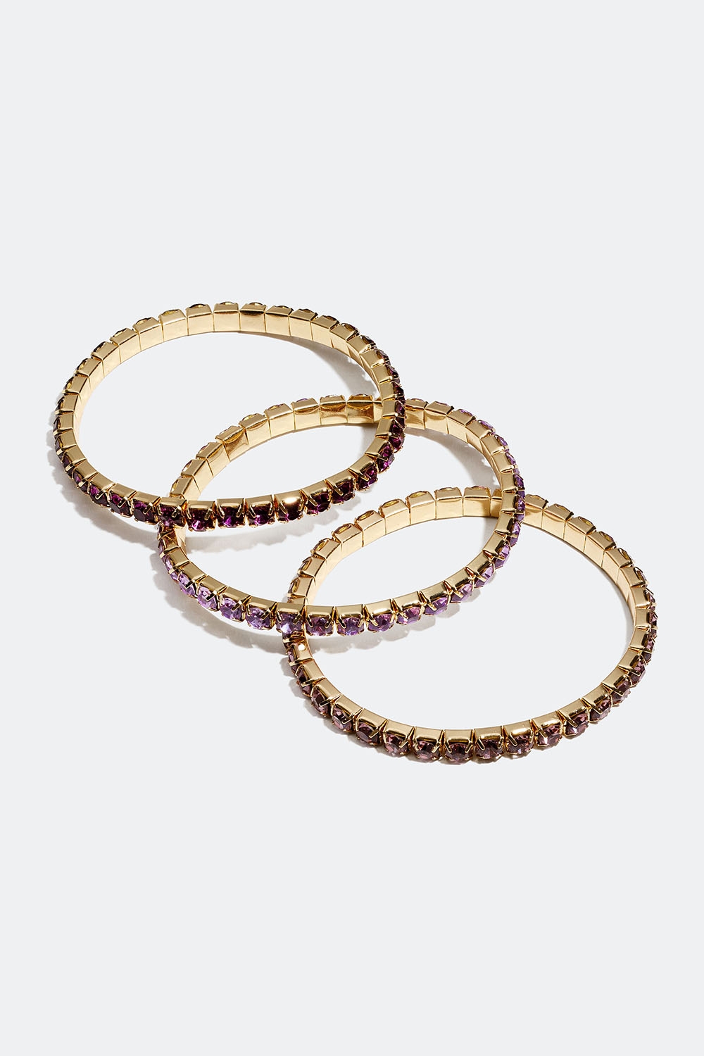 Elastiske armbånd med lilla glassteiner, 3-pakning i gruppen Smykker / Armbånd / Rhinestone hos Glitter (251000636802)