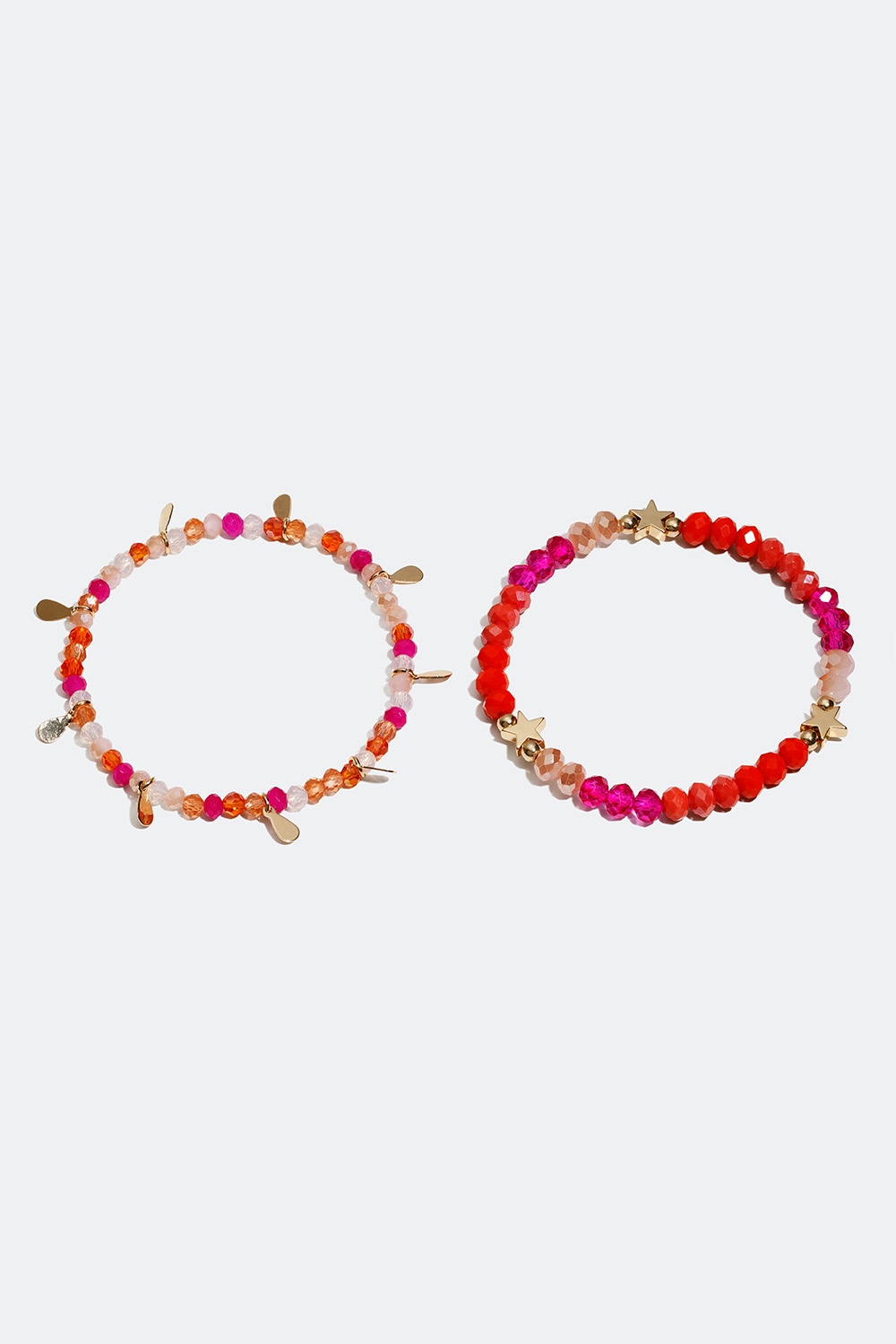 Elastiske armbånd med oransje og rosa perler, 2-pakning i gruppen Smykker / Armbånd / Flerpakning hos Glitter (251000695402)