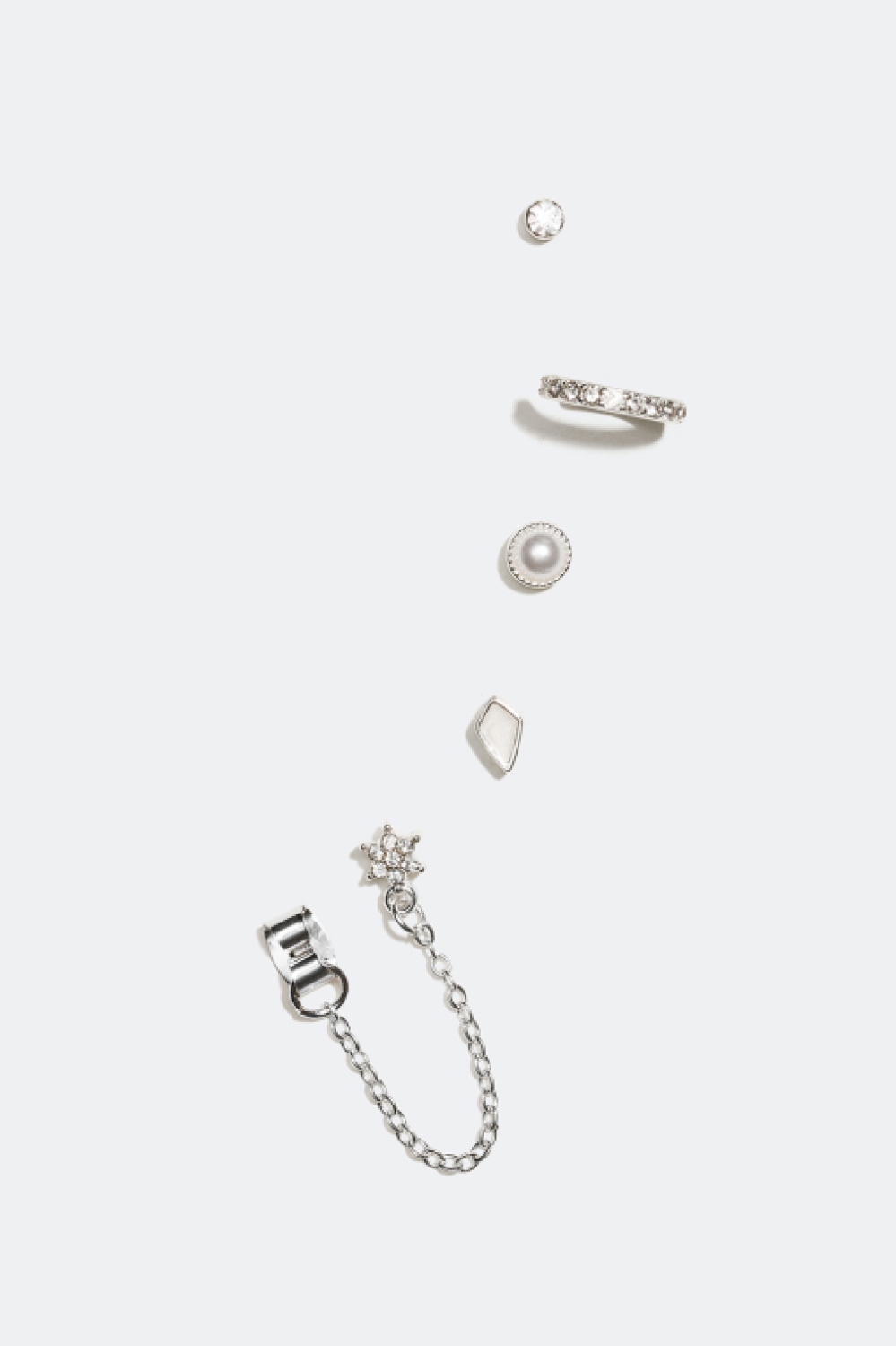 Studs og earcuff med glassteiner og perle, 5-pakning i gruppen Alle Smykker / Øredobber / Flerpakning hos Glitter (25300095)