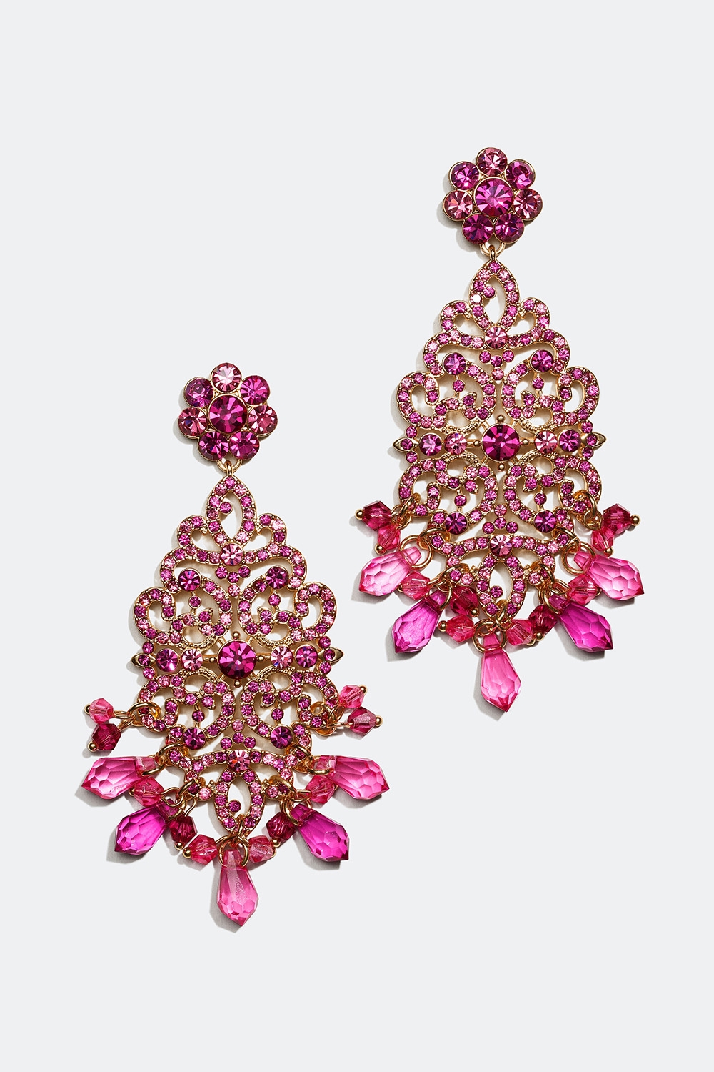 «Statement»-øredobber med glassteiner i en rosamiks i gruppen / Festive Season Collection hos Glitter (253003015400)