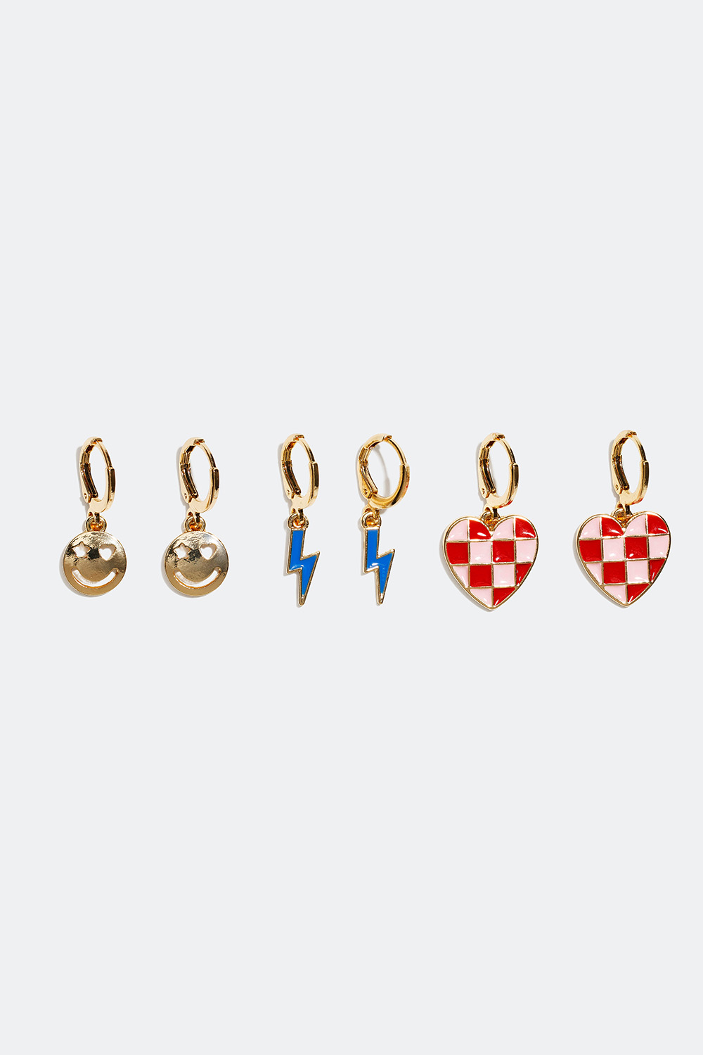 Små bøyler med hjerter, lyn og smileys, 3-pakning i gruppen Smykker / Øredobber / Øreringer / Øreringer med anheng hos Glitter (253003699902)