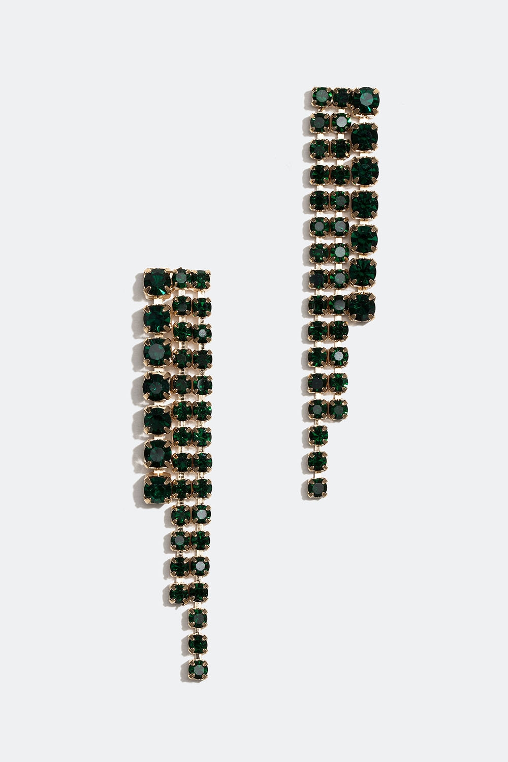 Gullfargede strassøredobber med tre grønne lenker i gruppen Smykker / Øredobber / Rhinestone hos Glitter (253005337502)