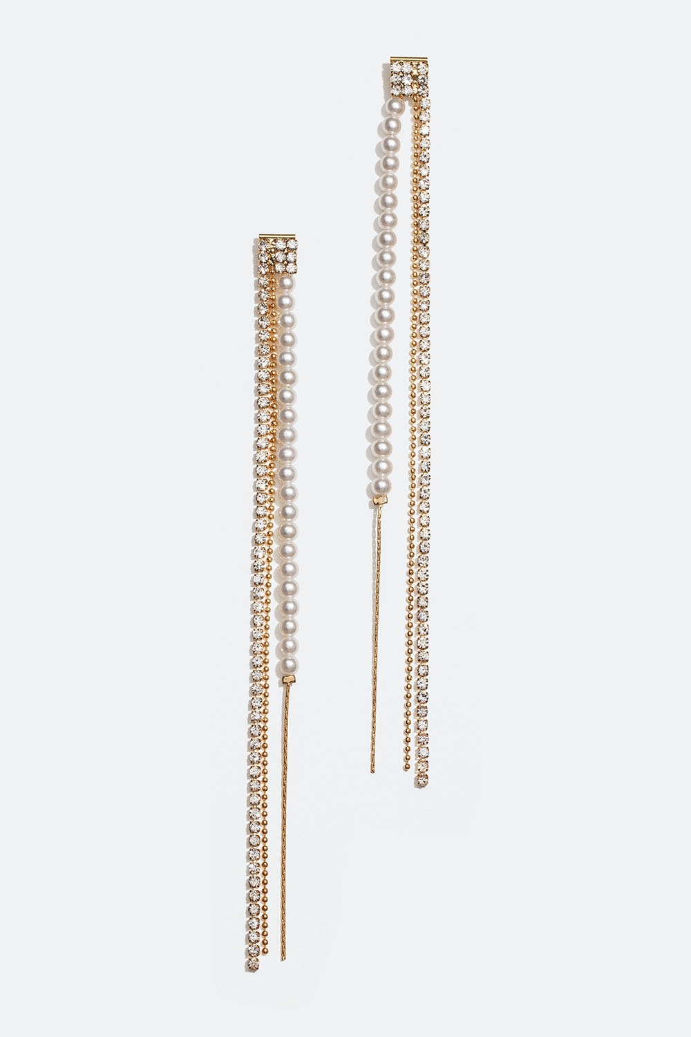 Lange, gullfargede øredobber med perler og glassteiner i gruppen Smykker / Øredobber hos Glitter (253005900202)