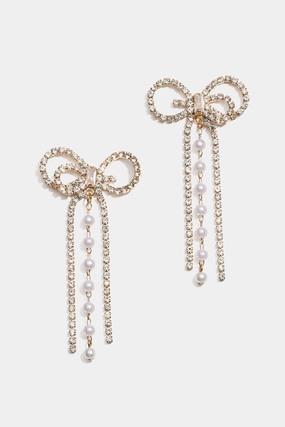 Gullfargede sløyfeøredobber med strass og perler i gruppen Smykker / Øredobber / Flerpakning hos Glitter (253007850202)