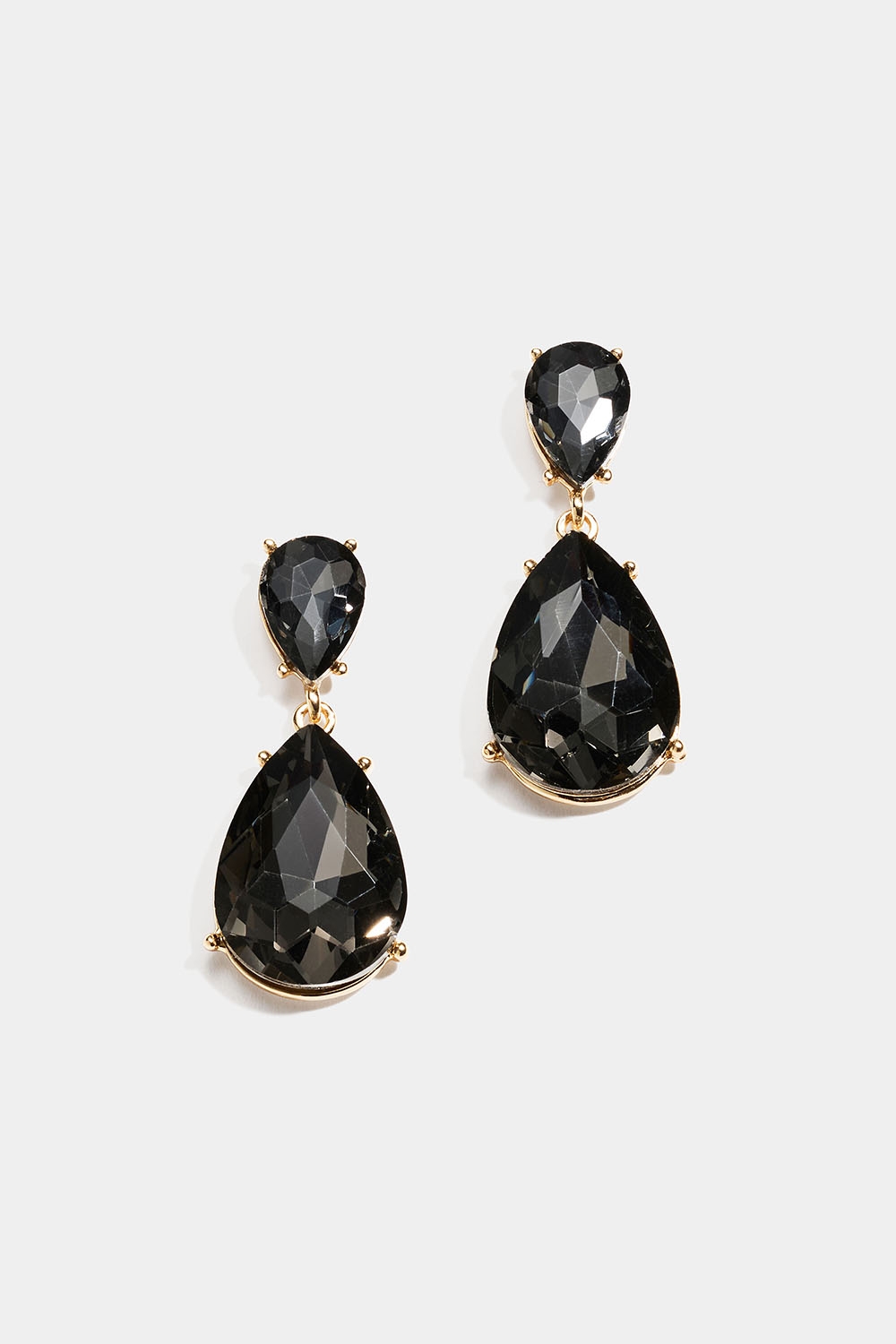 Øredobber med mørkegrå dråpeformede glassteiner i gruppen Smykker / Øredobber / Rhinestone hos Glitter (253010390202)
