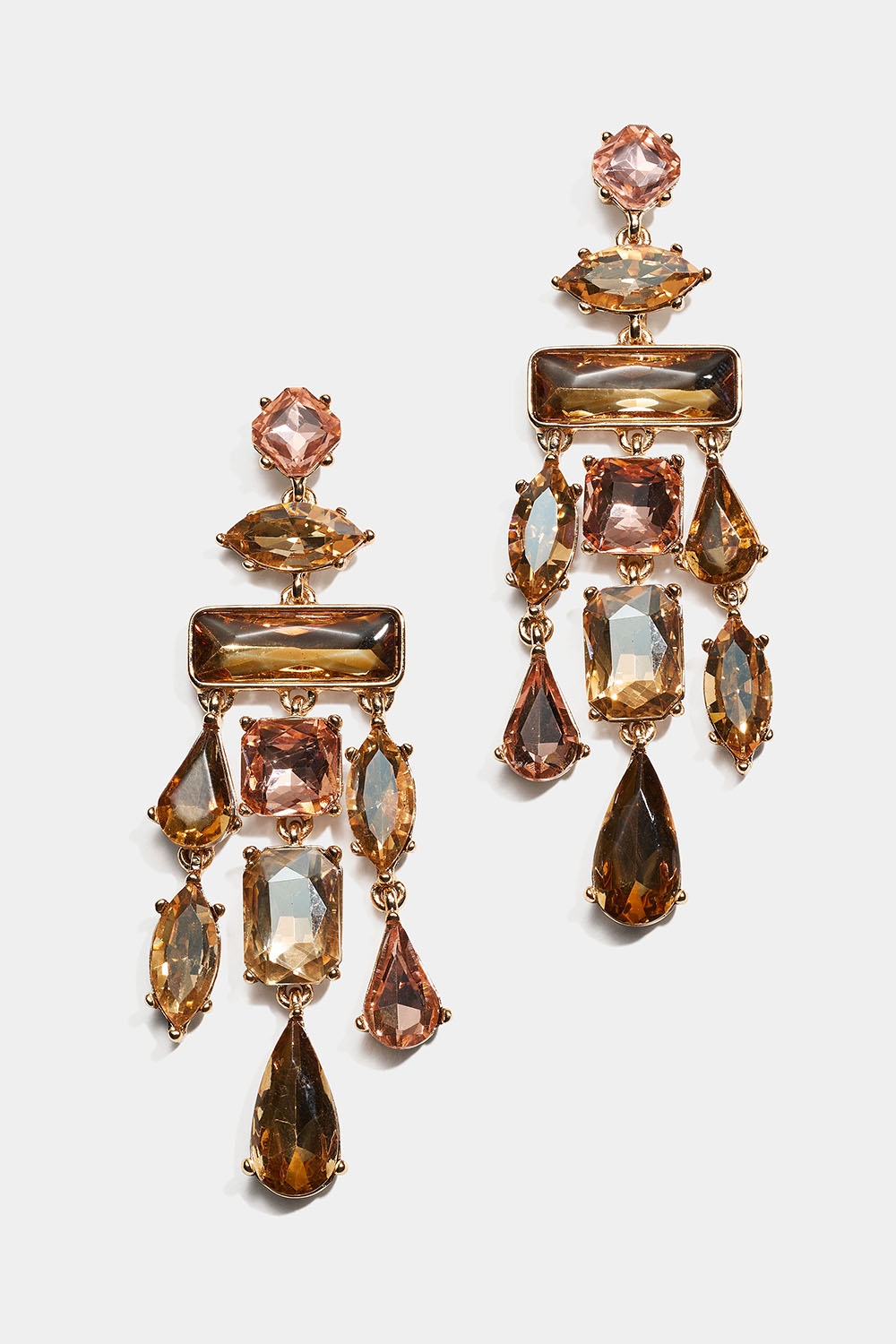 Store øredobber med rosa og beige glassteiner i ulike former i gruppen Smykker / Øredobber / Rhinestone hos Glitter (253010448402)