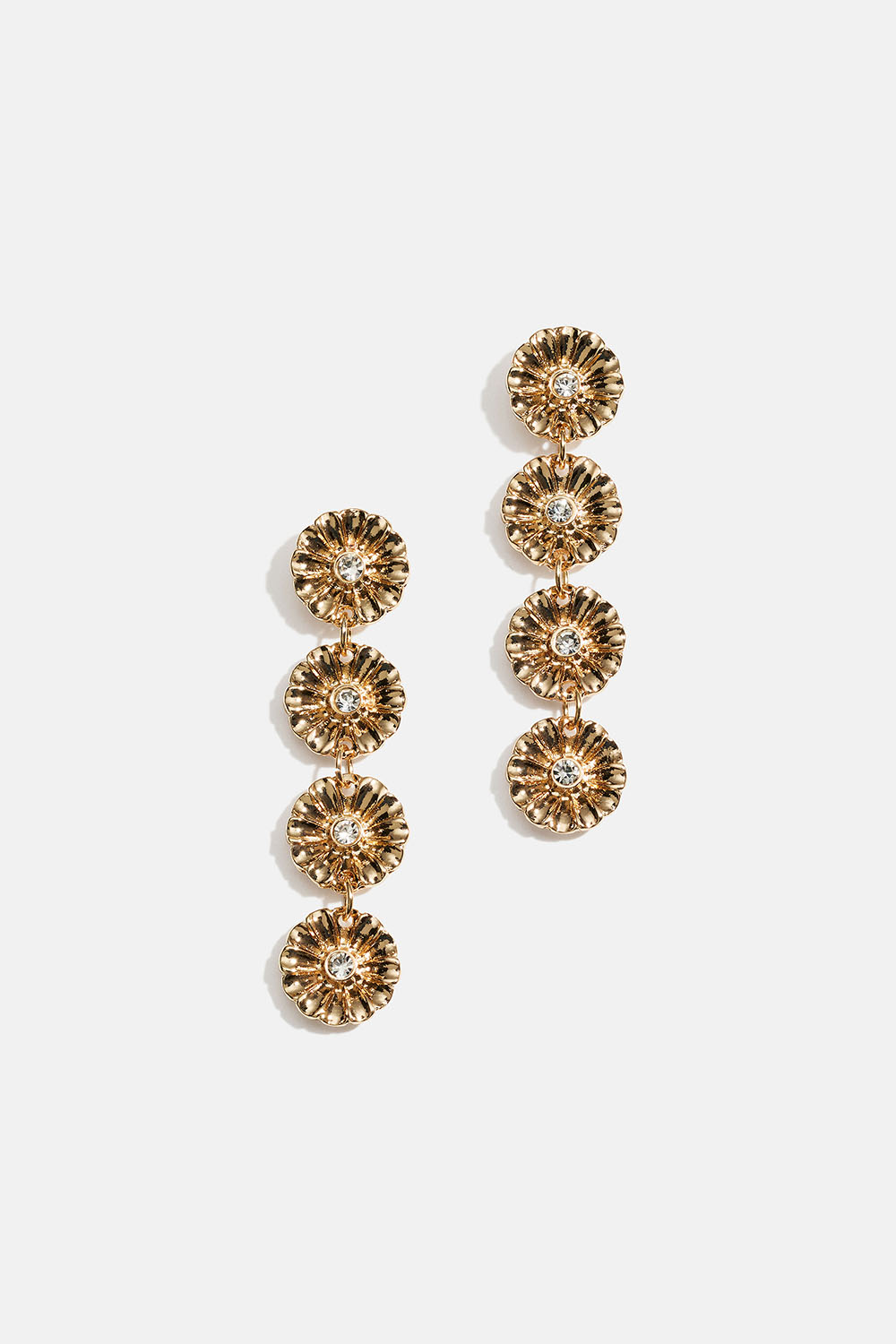 Lange gullfargede øredobber med blomster og glasstener i gruppen Smykker / Øredobber hos Glitter (253010702002)