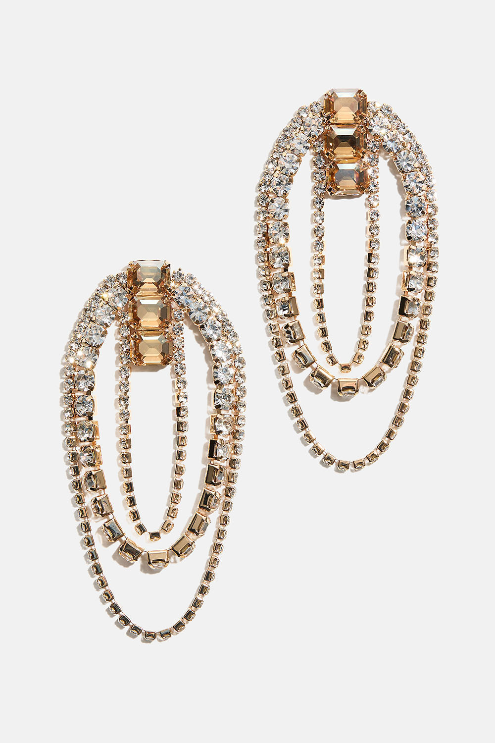 Store gullfargede øredobber med strass og lenker av glassteiner i gruppen Smykker / Øredobber / Rhinestone hos Glitter (253011268300)