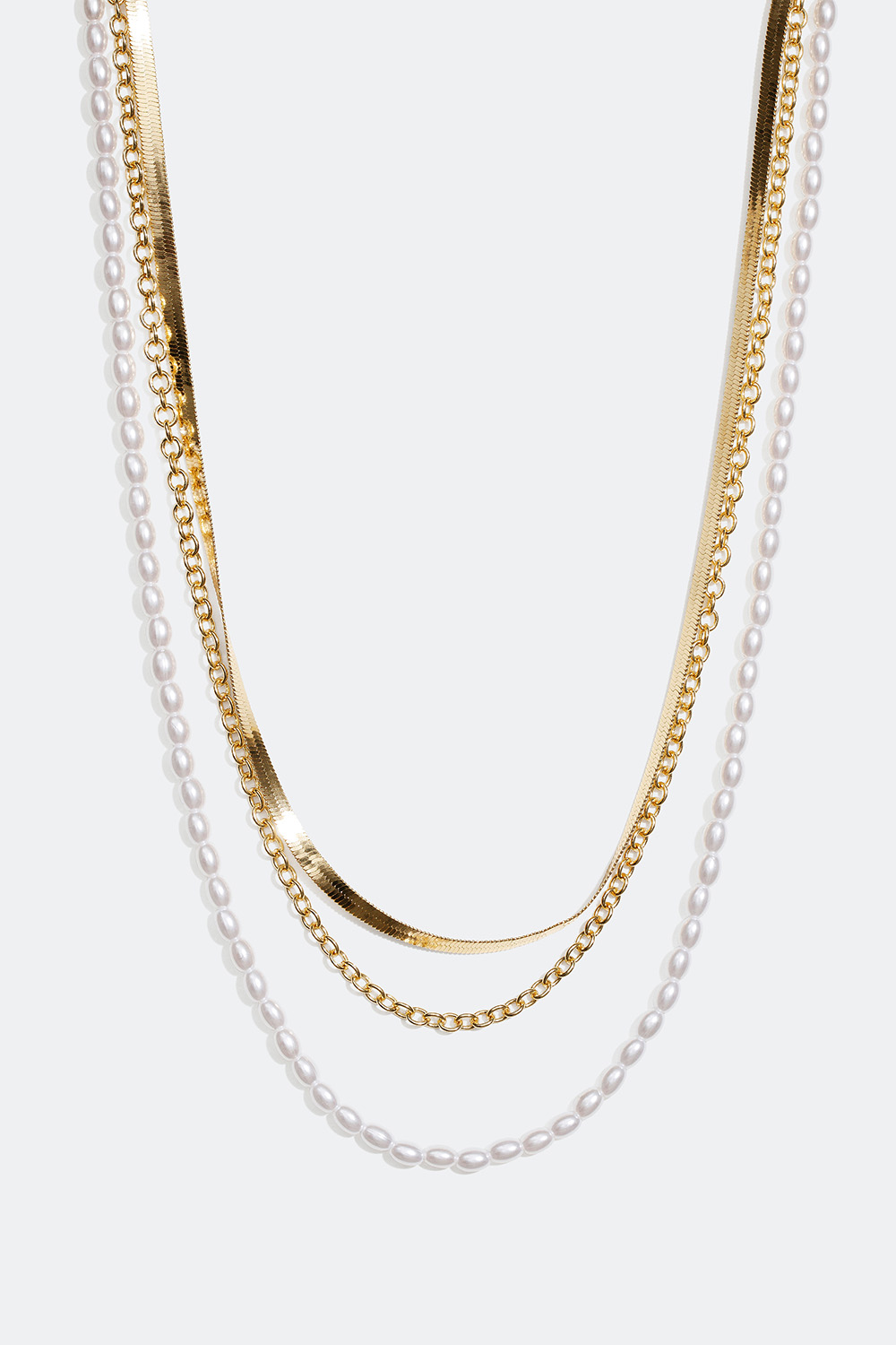 Gullfarget lagvis-halskjede med lenker og perler i gruppen Smykker / Halskjeder hos Glitter (254000772002)