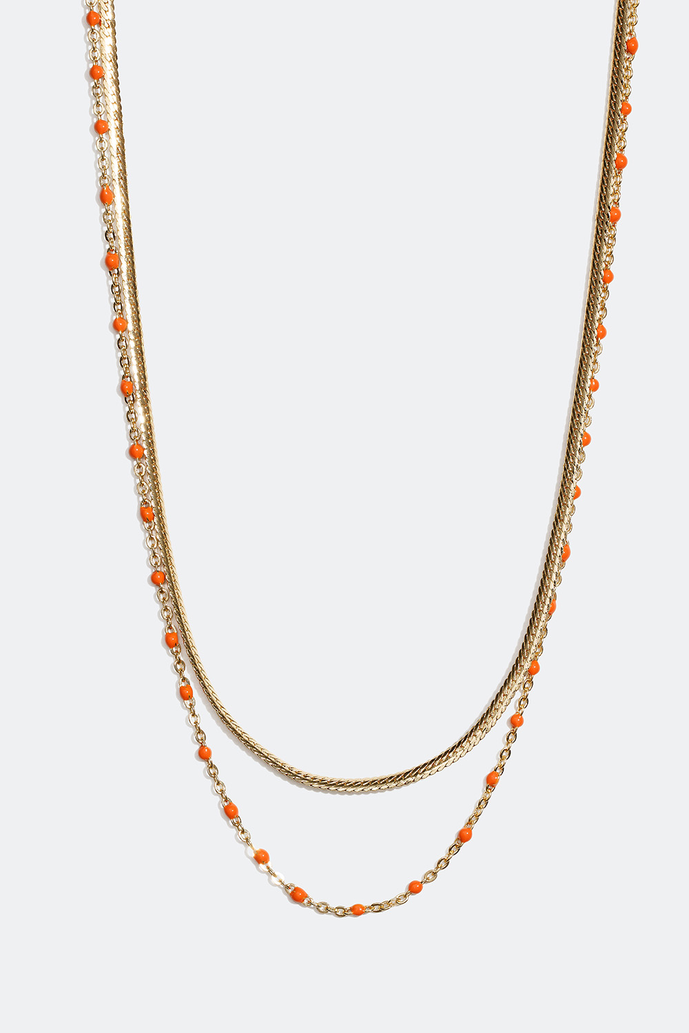 Gullfarget dobbelt halskjede med detaljer i oransje i gruppen Smykker / Halskjeder hos Glitter (254000854502)