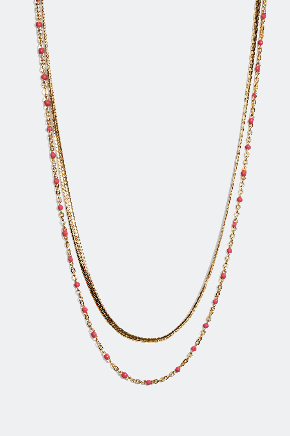 Gullfarget dobbelt halskjede med detaljer i rosa i gruppen Smykker / Halskjeder hos Glitter (254000855002)