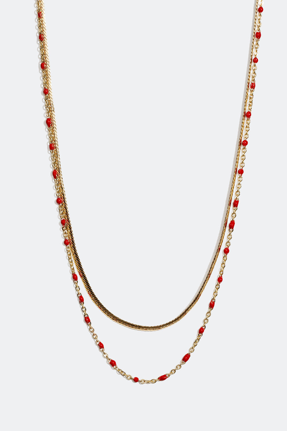 Gullfarget dobbelt halskjede med detaljer i rødt i gruppen Smykker / Halskjeder hos Glitter (254000856002)