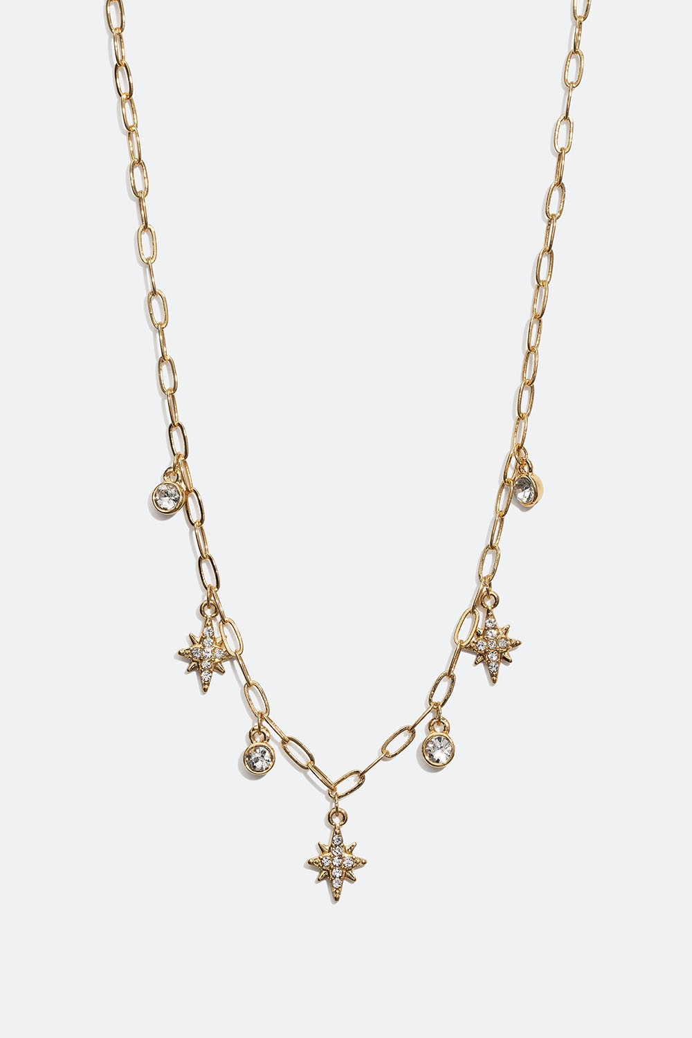 Gullfarget halskjede med runde glassteiner og stjerner i gruppen Smykker / Halskjeder / Halskjeder med anheng hos Glitter (254001492002)