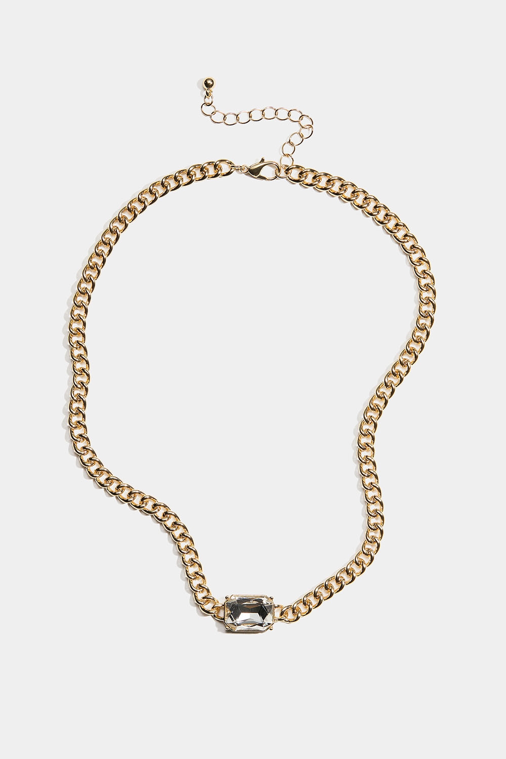 Gullfarget halskjede med grov kjede og stor glasstein i gruppen Smykker / Halskjeder / Halskjeder med anheng hos Glitter (254002412002)