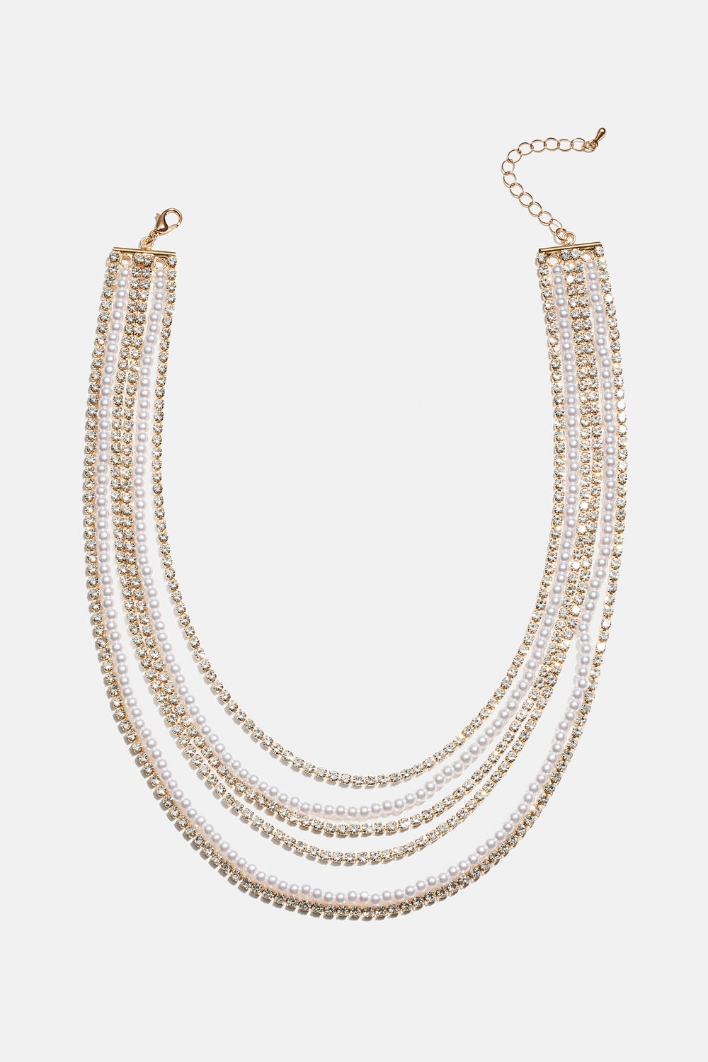 Gullfarget halskjede med åtte kjeder i strass og perler i gruppen Smykker / Halskjeder / Rhinestone hos Glitter (254002422002)