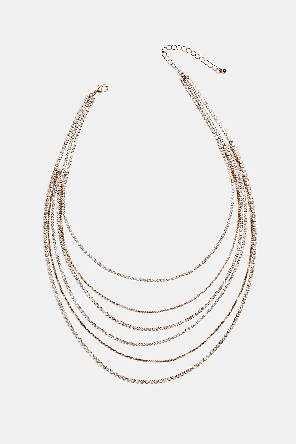 Gullfarget halsbånd i flere lag med kjeder og glassteiner i gruppen Smykker / Halskjeder / Rhinestone hos Glitter (254002670202)