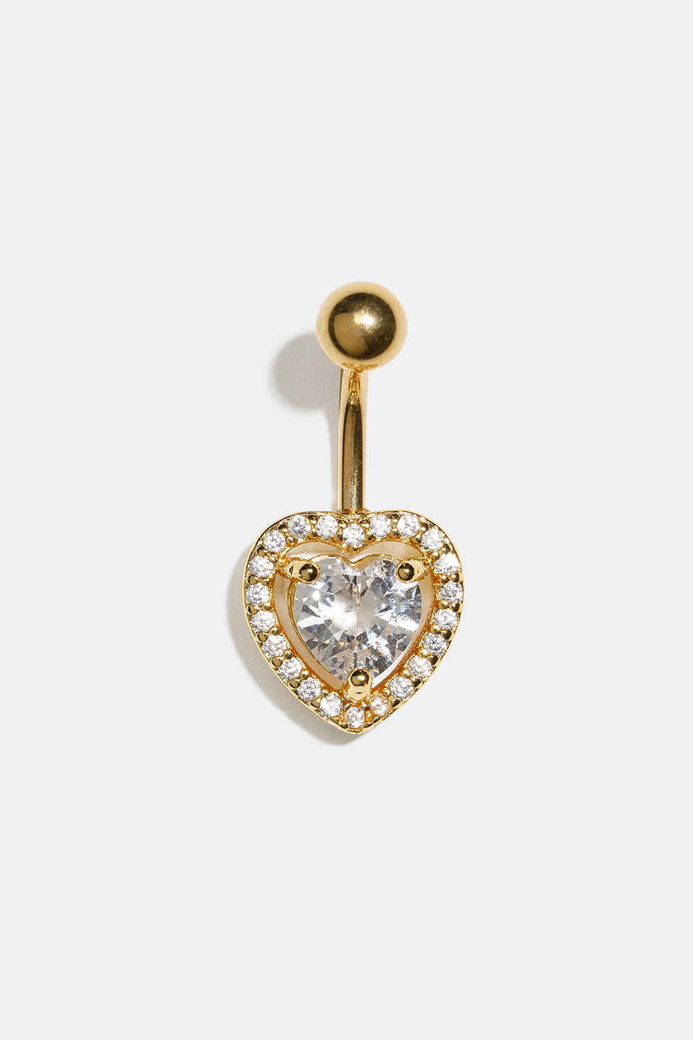 Gullfarget navlepiercing med hjerte og steiner i kubisk zirkonia i gruppen Smykker / Piercinger / Navlepiercing hos Glitter (255000330110)