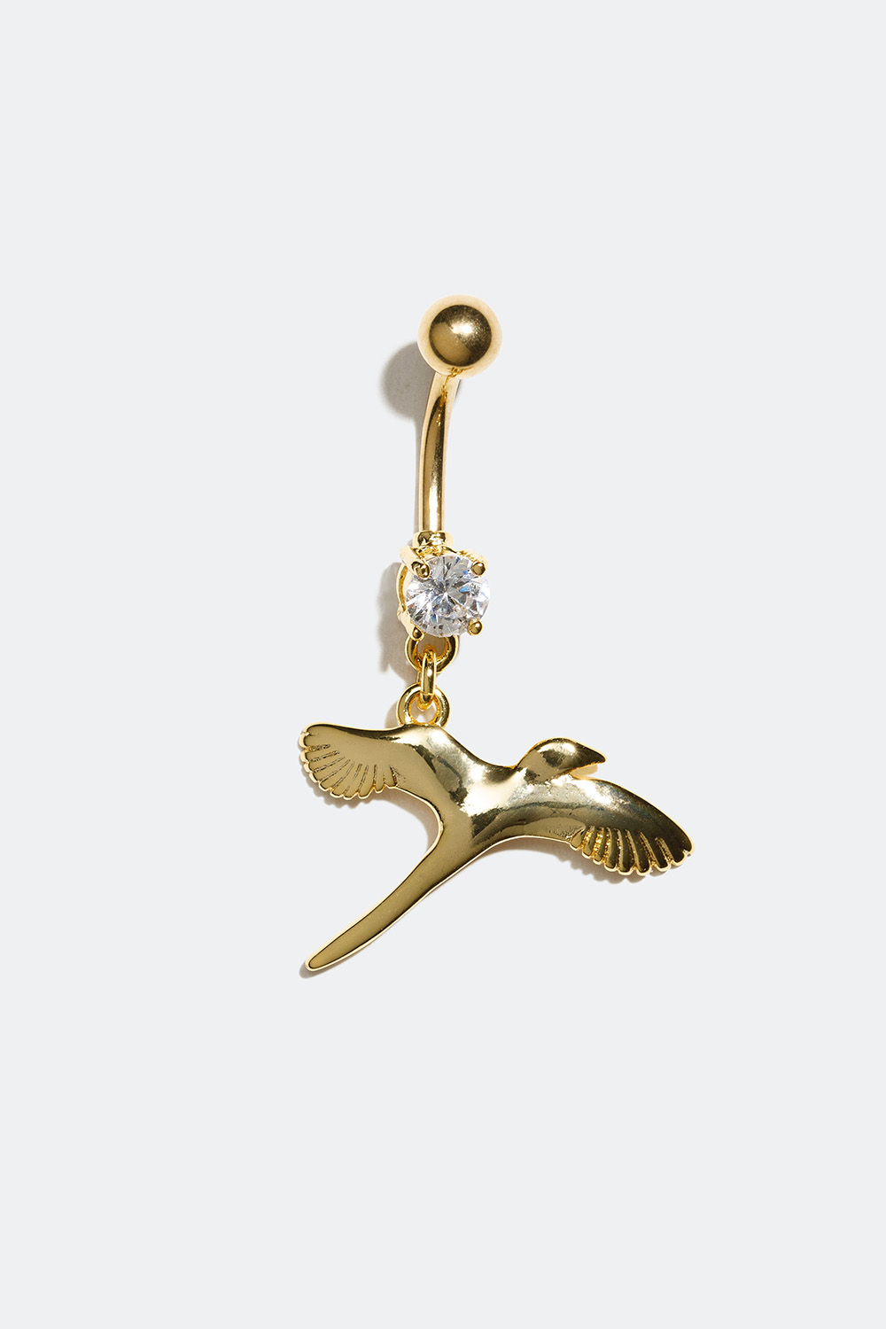 Gullfarget navlepiercing med zirkonia og anheng i form av en fugl i gruppen Smykker / Piercinger / Navlepiercing hos Glitter (255000360110)