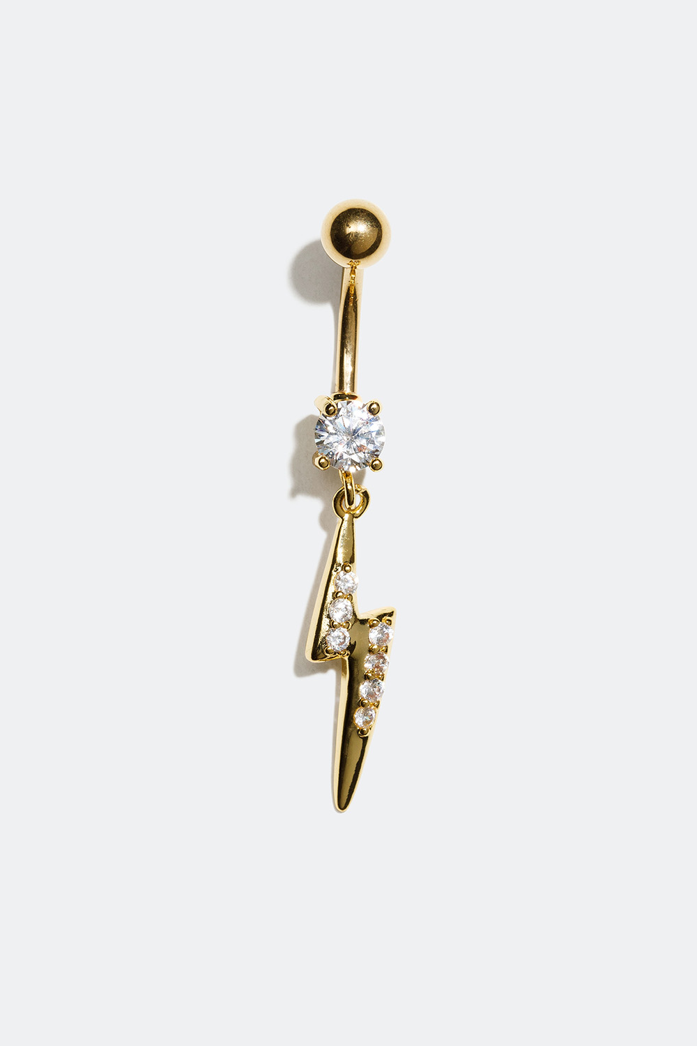 Gullfarget navlepiercing med anheng i form av et lyn, som er pyntet med zirkonia i gruppen Smykker / Piercinger / Navlepiercing hos Glitter (255000370110)