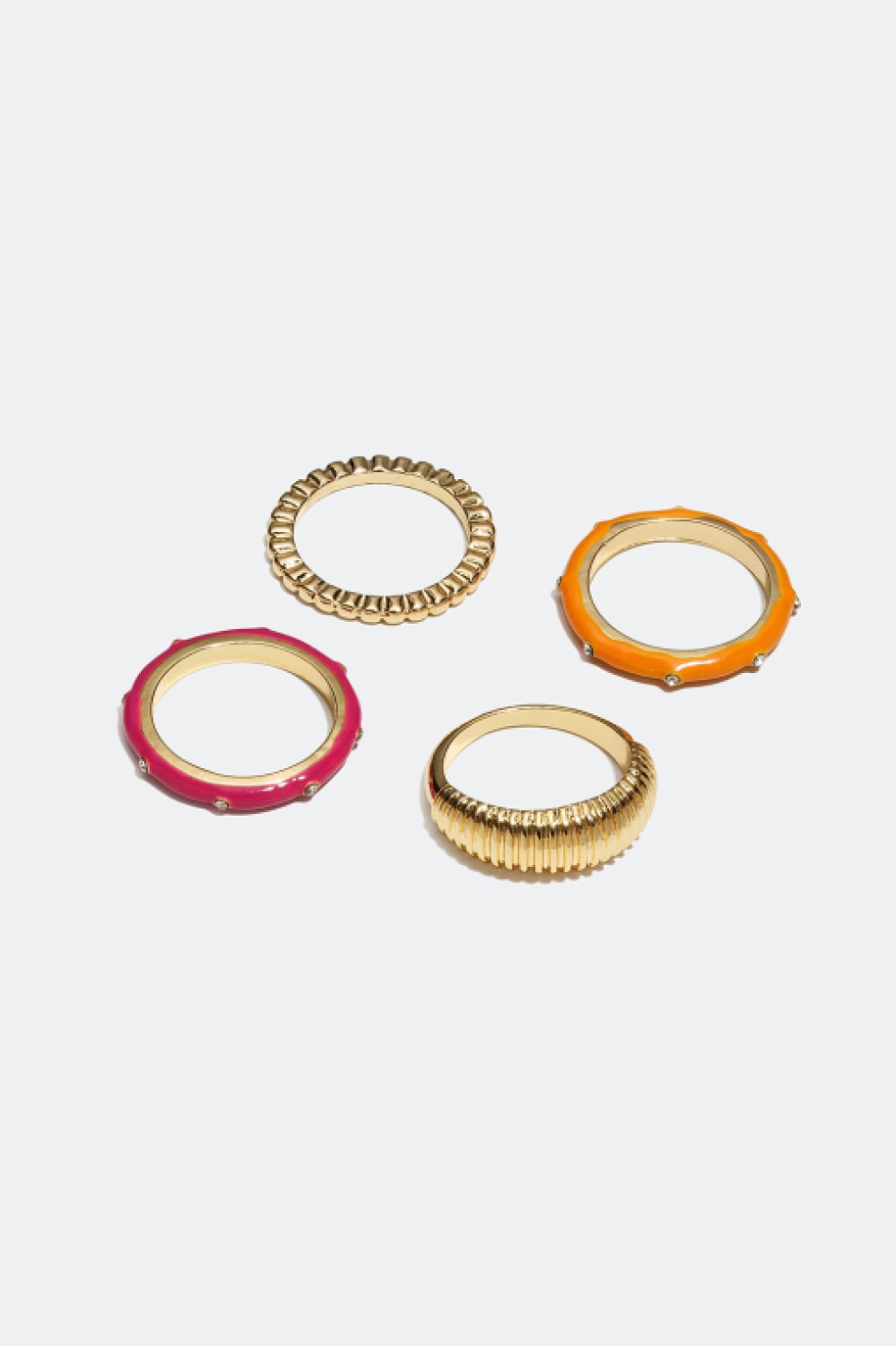 Ringer med farge, glassteiner og struktur, 4-pakning i gruppen Alle Smykker / Ringer / Flerpakning hos Glitter (25600022)