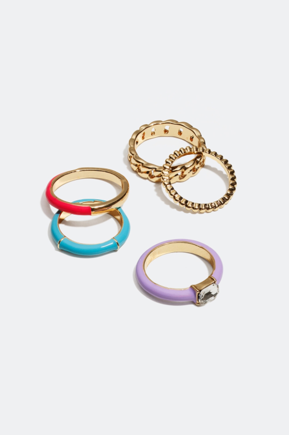 Ringer i forskjellige utforminger og farger, 5-pakning i gruppen Alle Smykker / Ringer / Flerpakning hos Glitter (25600025)