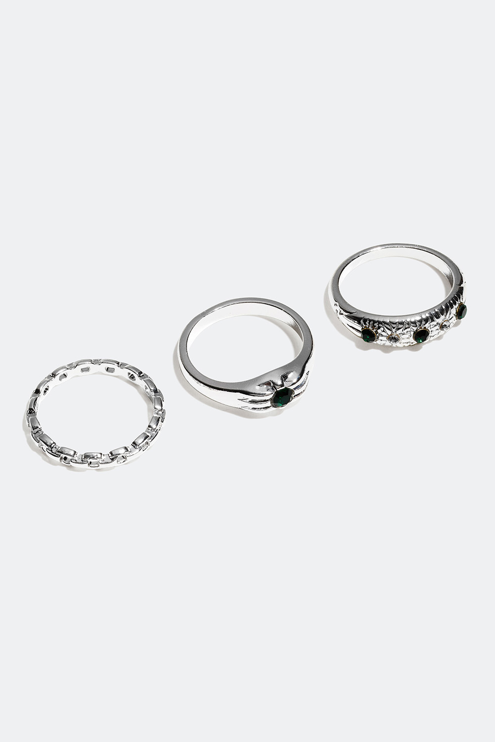 Ringer med grønne steiner, 3-pakning i gruppen Smykker / Ringer / Flerpakning hos Glitter (25600032)