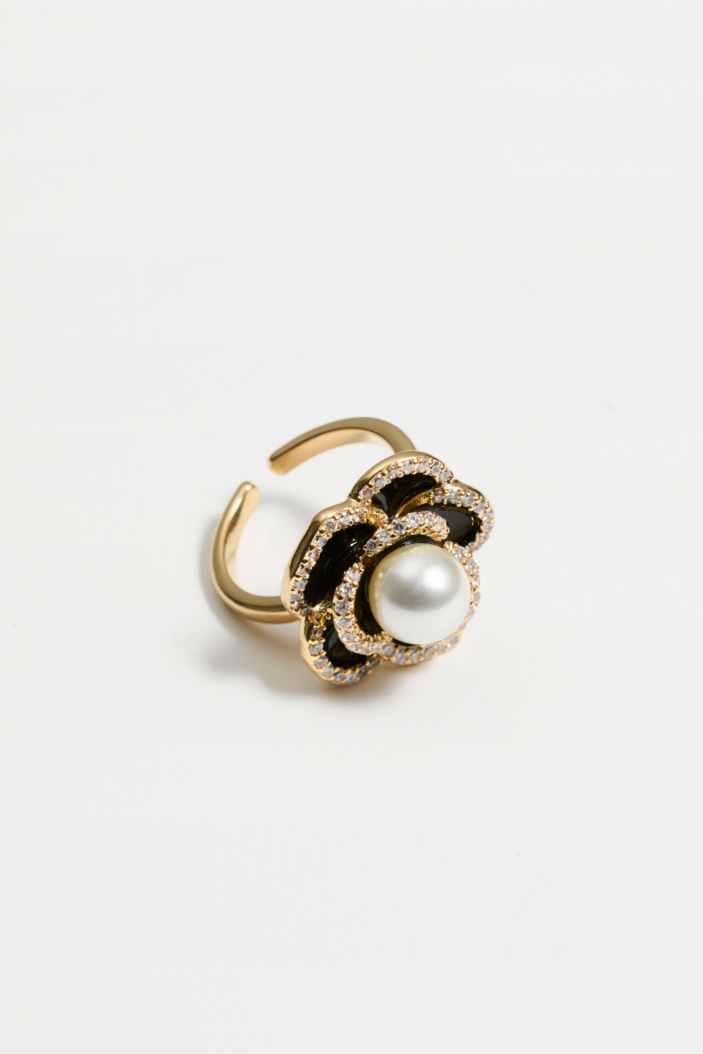 Coco rosering - Jet / elfenbensperle i gruppen Smykker / Ringer / Rhinestone hos Glitter (256000349002)