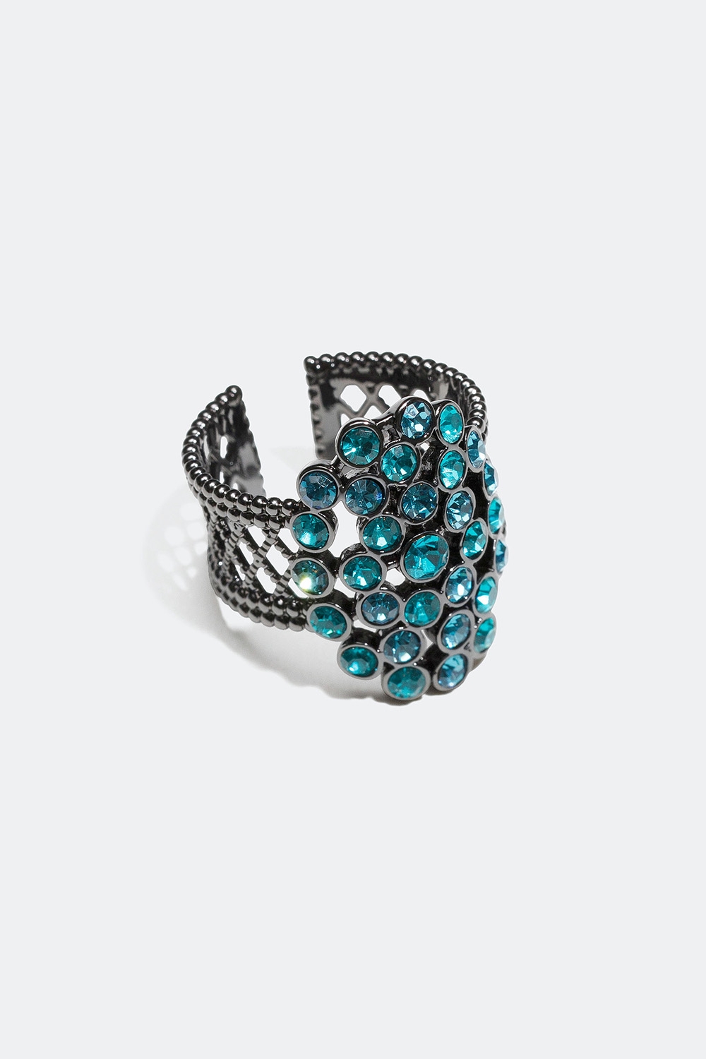 Bred justerbar ring med runde turkise glassteiner i gruppen Festive Season Collection hos Glitter (256000477300)