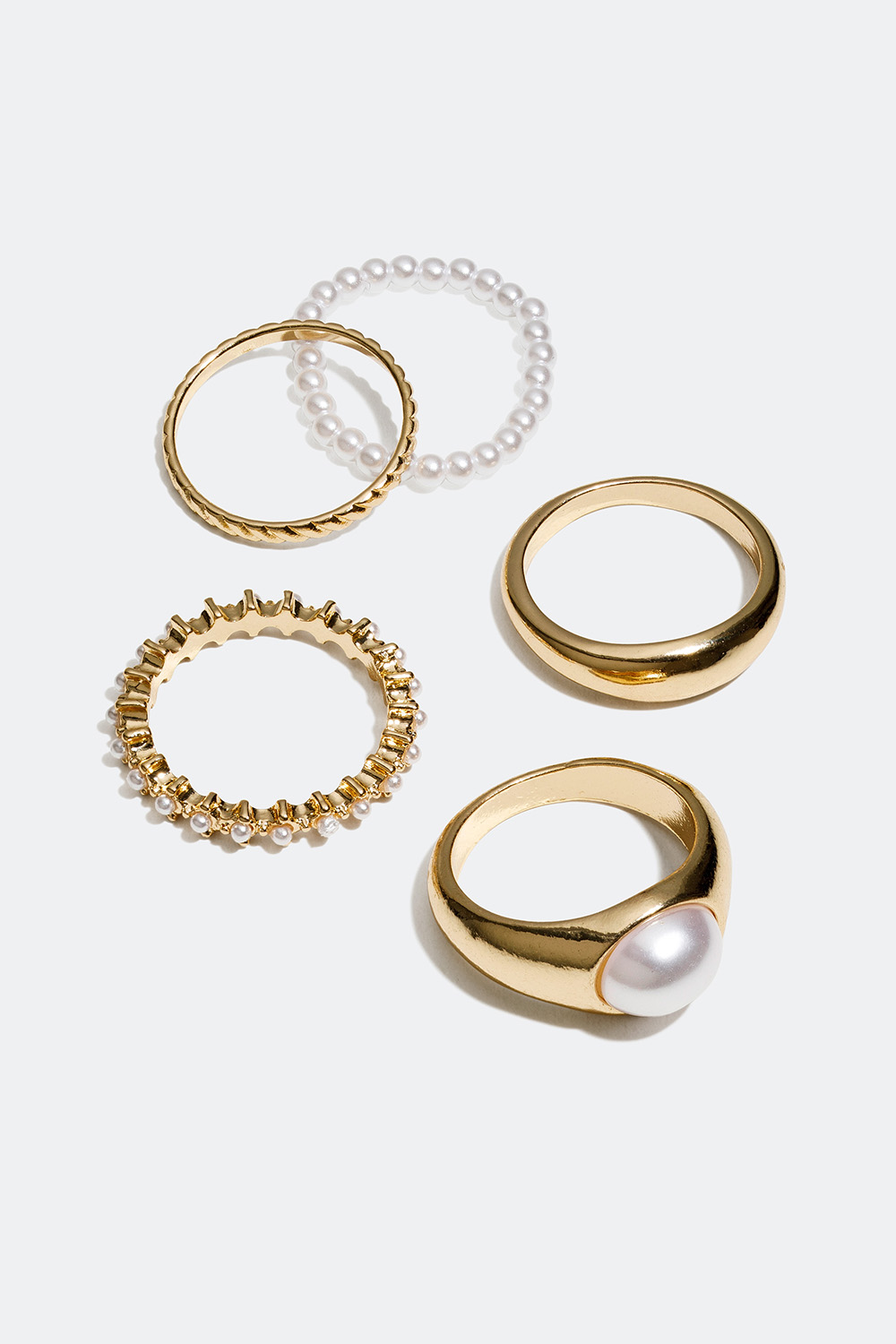 Gullfargede ringer med perler, 5-pakning i gruppen Smykker / Ringer / Flerpakning hos Glitter (25600060)