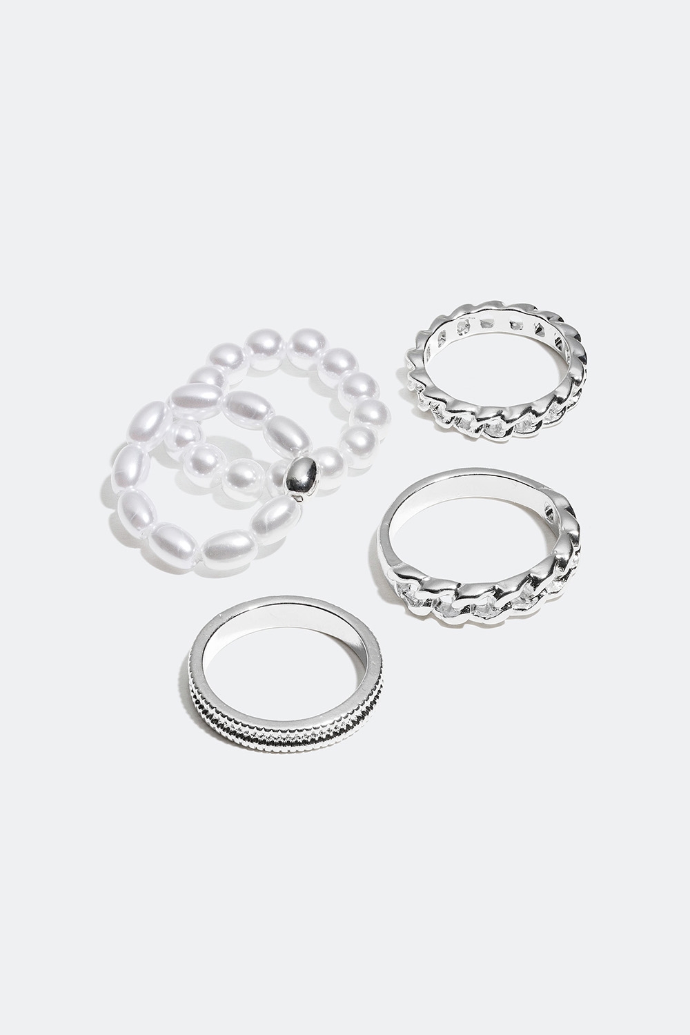 Ringer med perler og lenkedesign, 5 pakning i gruppen Smykker / Ringer / Flerpakning hos Glitter (25600074)