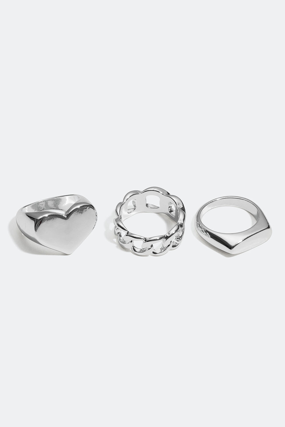 Chunky ringer med hjerte og kjede, 3-pakning i gruppen Smykker / Ringer / Flerpakning hos Glitter (25600091)
