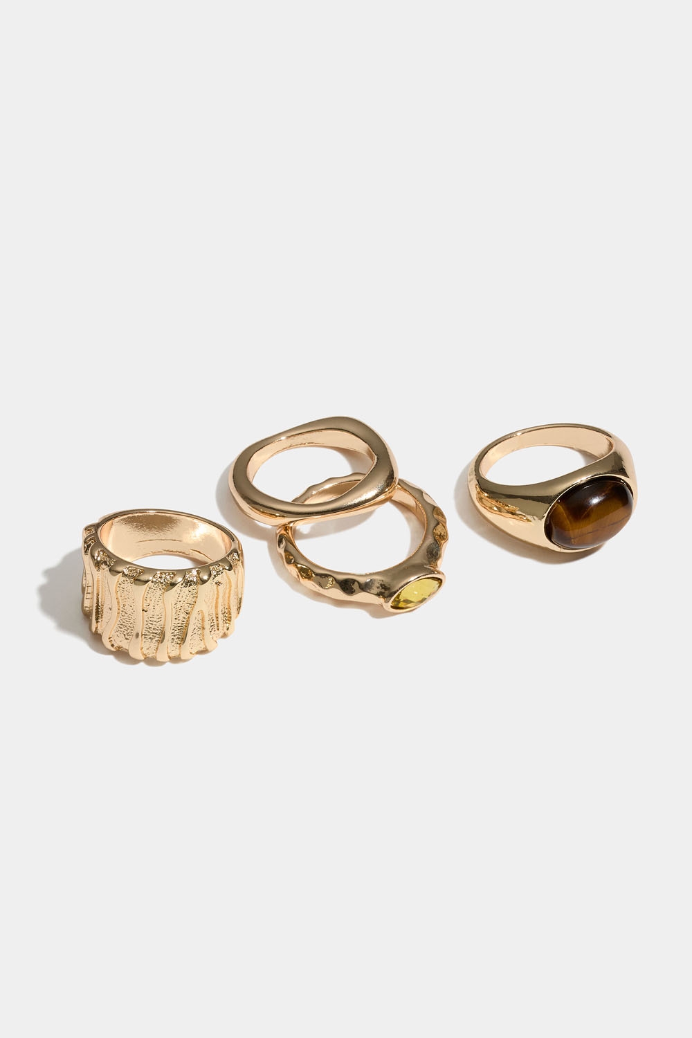 Ringer i forskjellige design og tigerøye,4-pakning i gruppen Smykker / Ringer hos Glitter (2560015220)