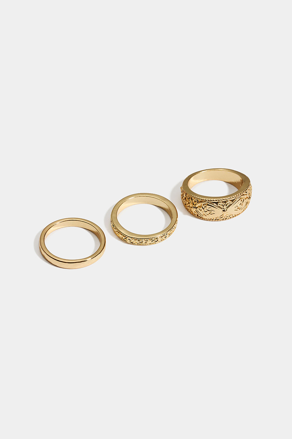 Gullfargede ringer med struktur, 3-pakning i gruppen Smykker / Ringer / Flerpakning hos Glitter (2560020620)