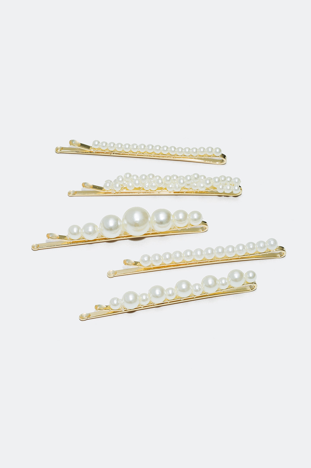 Perlehårnåler, 5-pack med akrylperler i ulike mønster i gruppen Håraccessories / Spenner & klemmer / Hårspenner hos Glitter (323621)