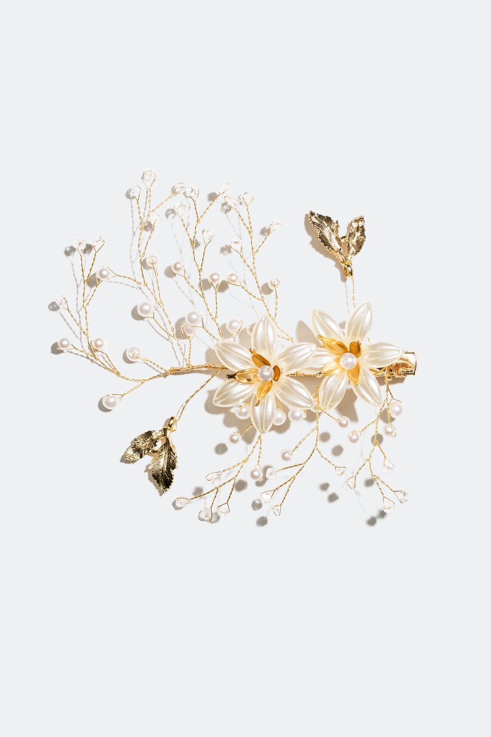 Hårspenne med perler og gylne dekorasjoner i form av blomster og blader i gruppen Håraccessories / Spenner & klemmer / Hårdekorasjon hos Glitter (326115)