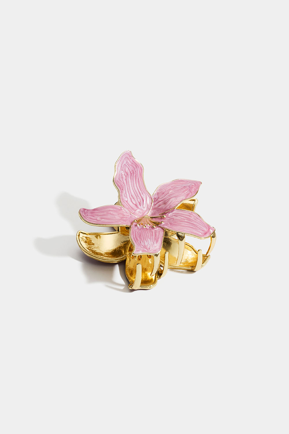 Gullfarget hårspenne med rosa blomst i gruppen Håraccessories / Spenner & klemmer / Hårklyper hos Glitter (331002385100)