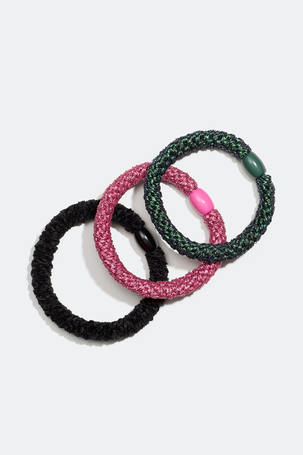 Flettede hårstrikker i en blanding av svart, rosa og grønt, 3-pakning i gruppen Store week / hos Glitter (332000421400)
