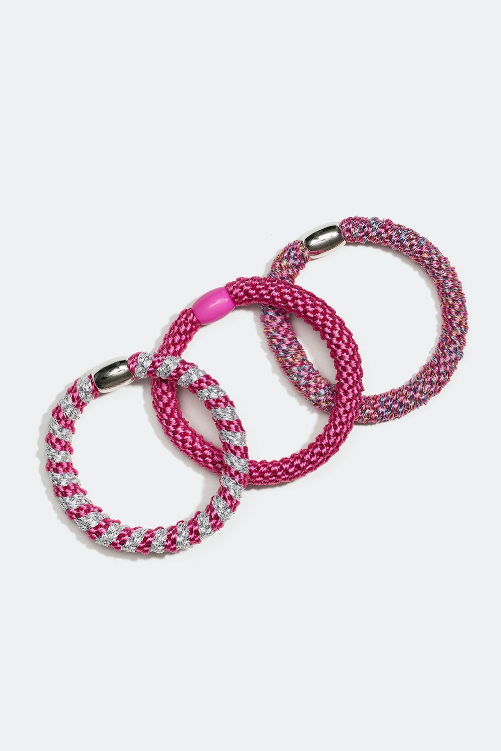 Flettede hårstrikker i rosa og sølv, 3-pakning i gruppen Håraccessories / Hårstrikker / Flerpakning hos Glitter (332000425400)
