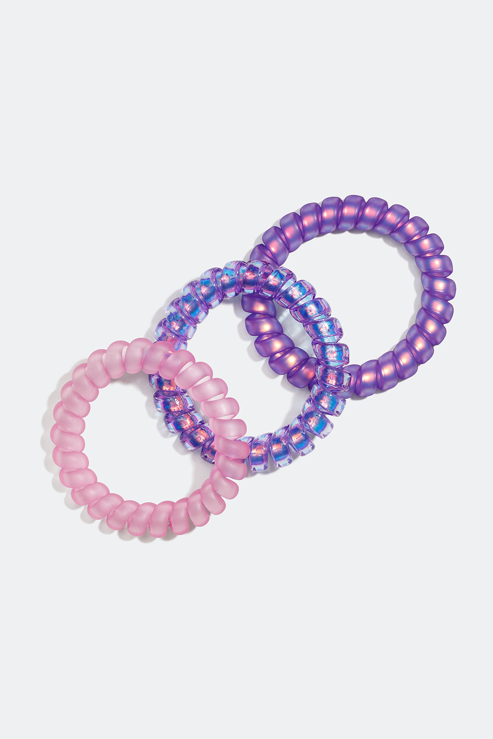 Lilla og rosa spiralhårstrikker, 3-pakning i gruppen Håraccessories / Hårstrikker / Flerpakning hos Glitter (332000556800)