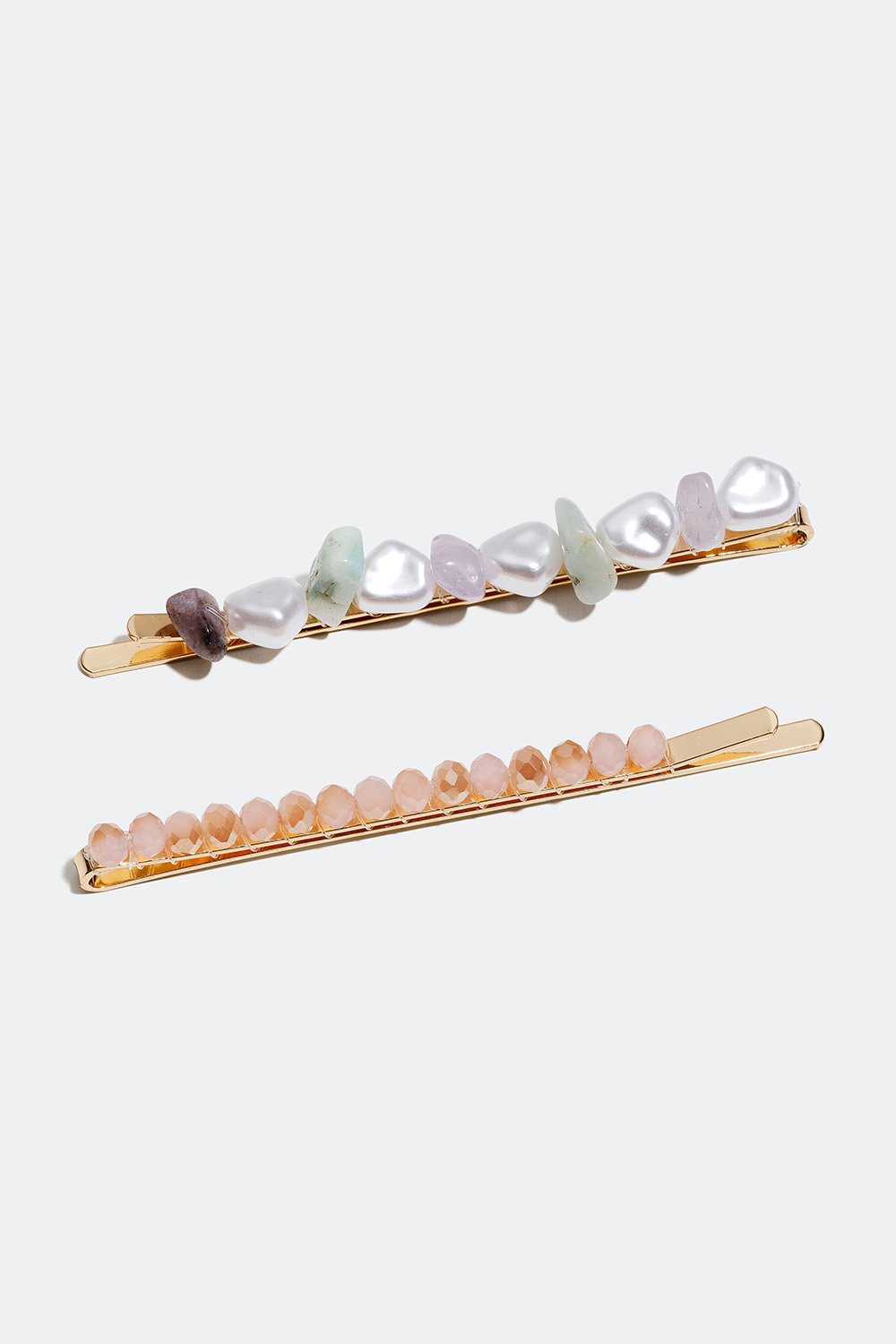 Gullfargede hårspenner med steiner og perler, 2-pakning i gruppen Håraccessories / Spenner & klemmer / Flerpakning hos Glitter (335000465400)