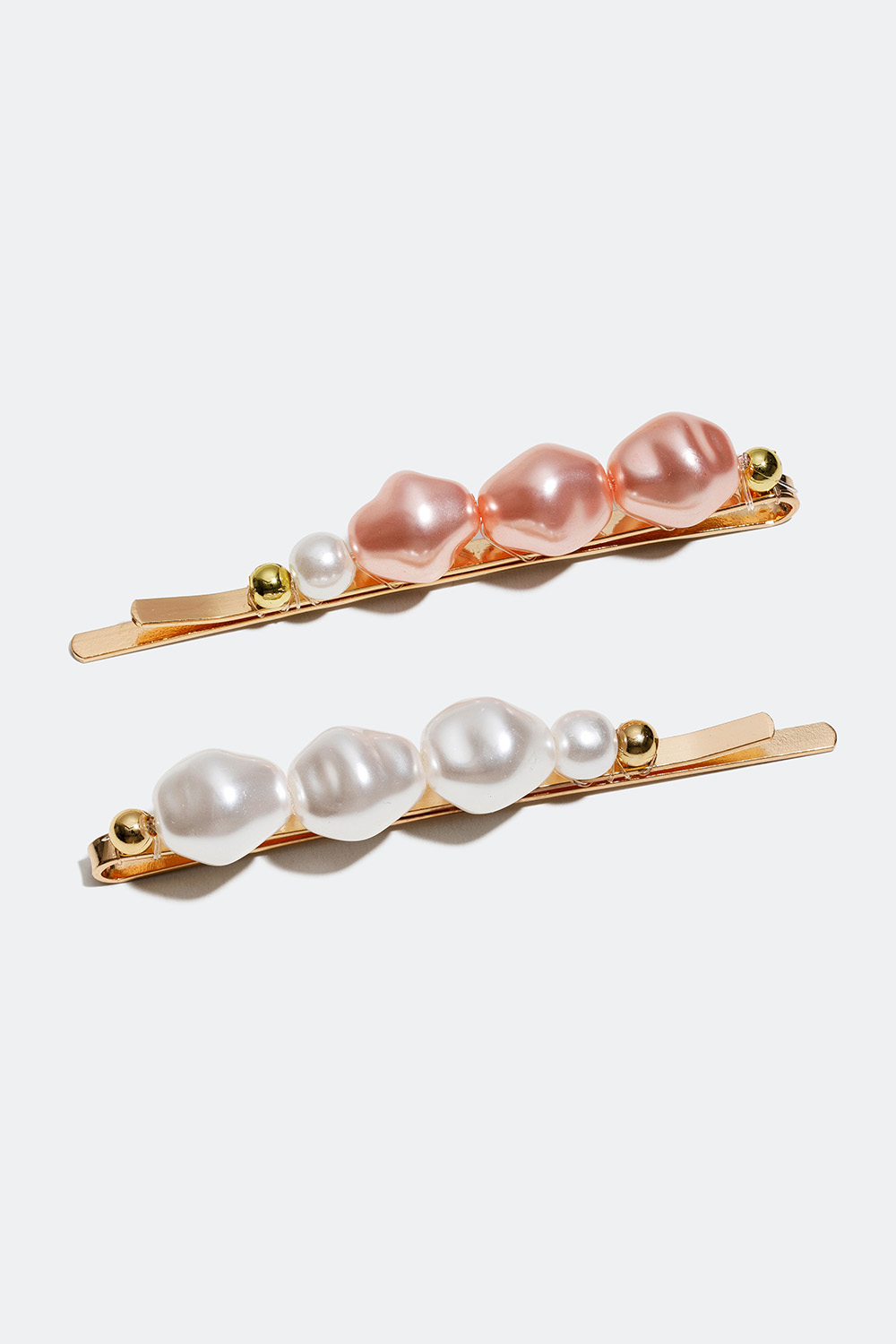 Hårspenner med hvite og rosa perler, 2-pakning i gruppen Håraccessories / Spenner & klemmer / Hårspenner hos Glitter (335000565400)