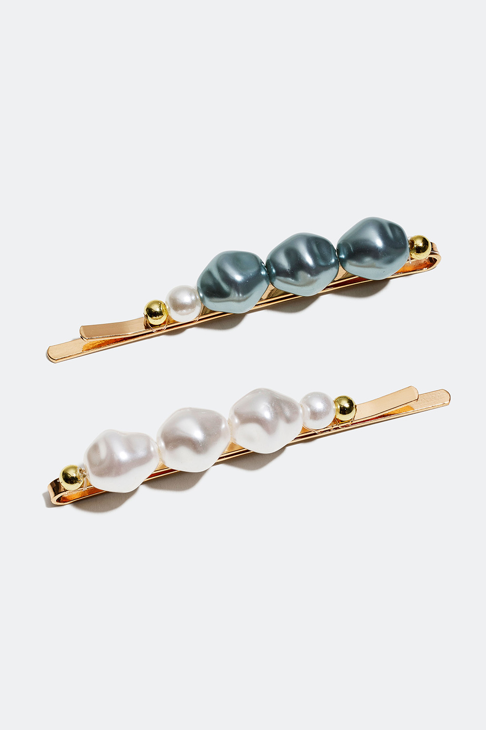 Hårspenner med hvite og grå perler, 2-pakning i gruppen Håraccessories / Spenner & klemmer / Hårspenner hos Glitter (335000569800)