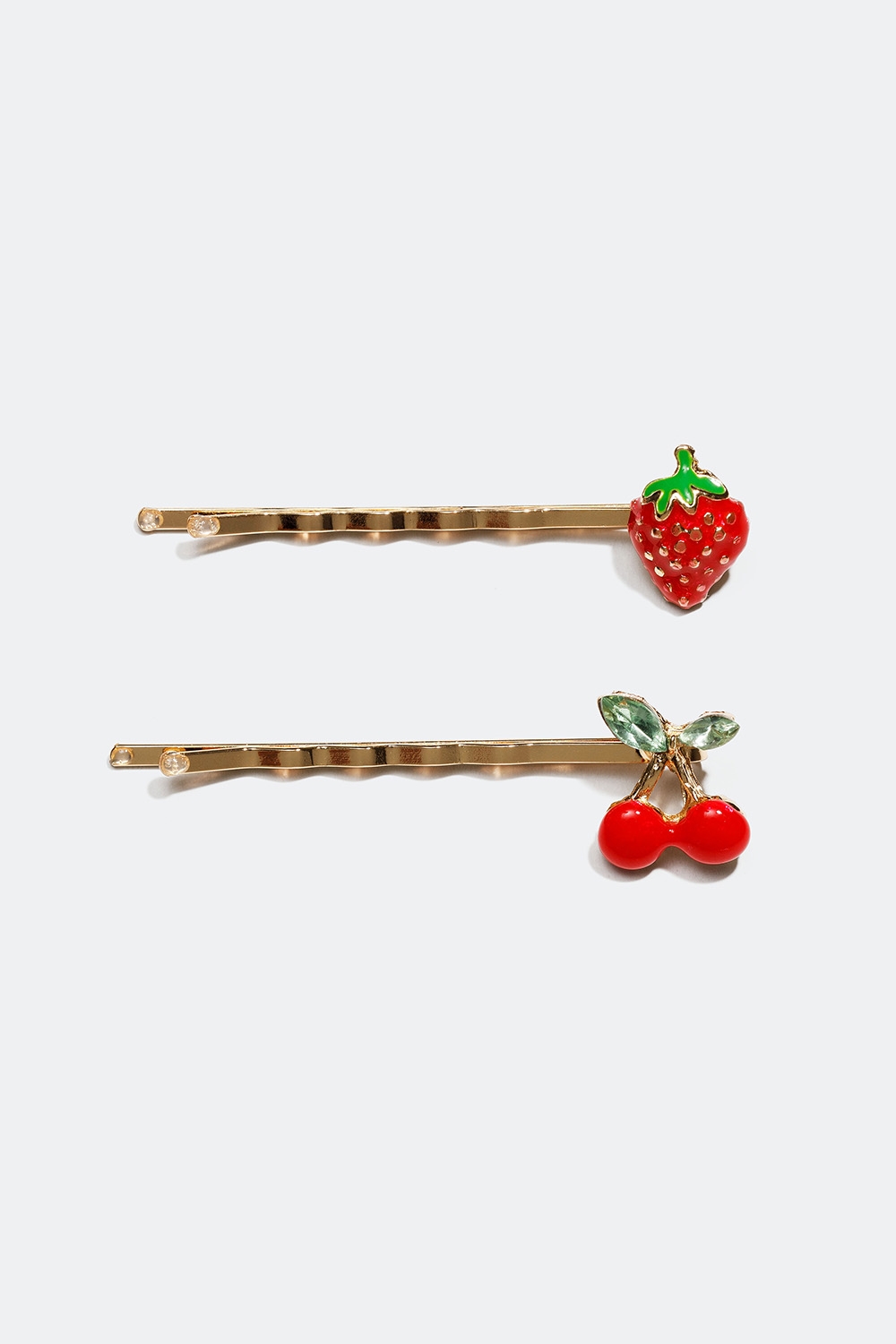 Hårnåler med jordbær og kirsebær, 2-pakning i gruppen Håraccessories / Spenner & klemmer / Hårspenner hos Glitter (335000576000)