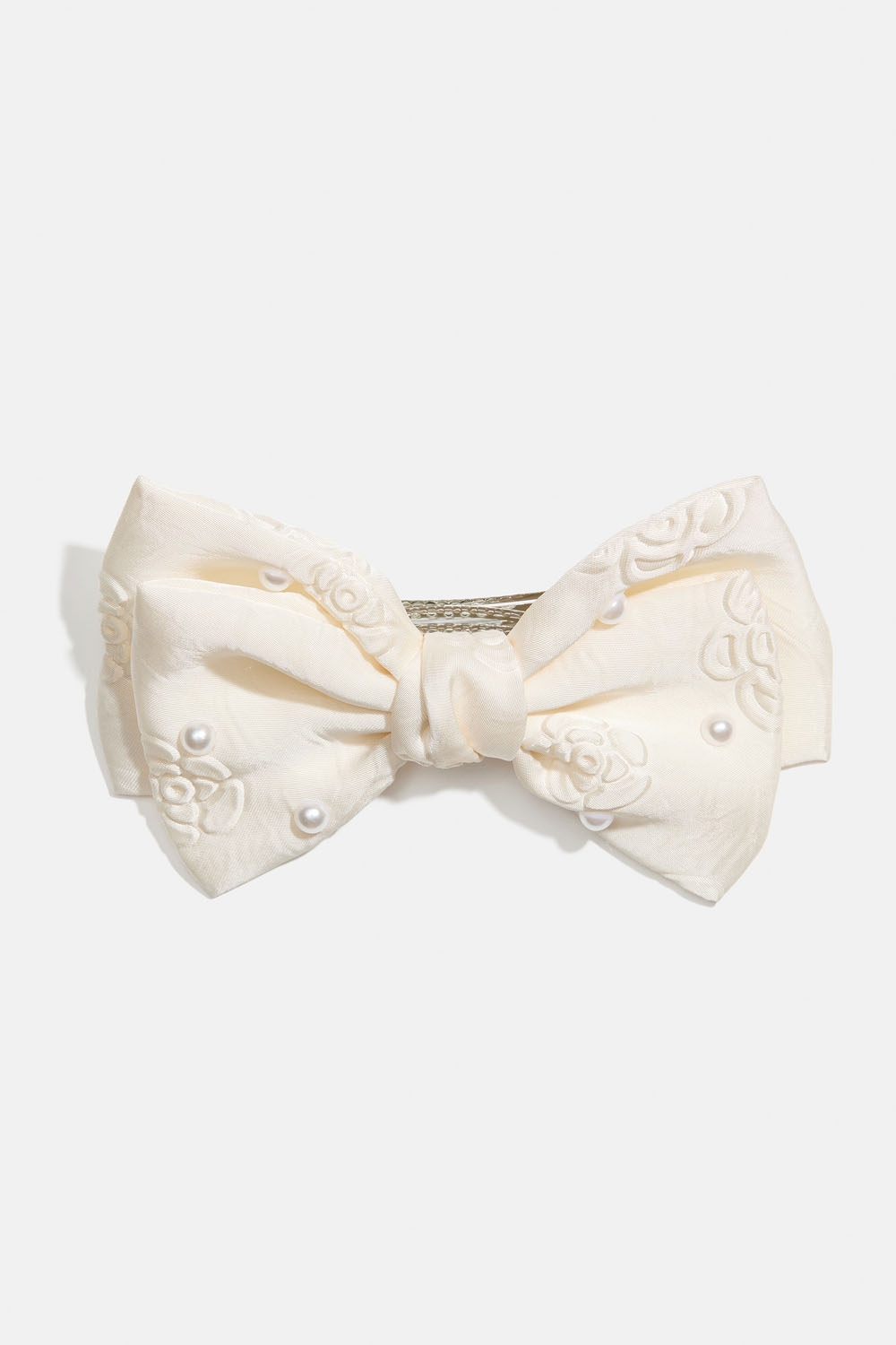 Hårspenne med hvit sløyfe, perler og rosemønster i gruppen Håraccessories / Spenner & klemmer / Hårspenner hos Glitter (335002013100)